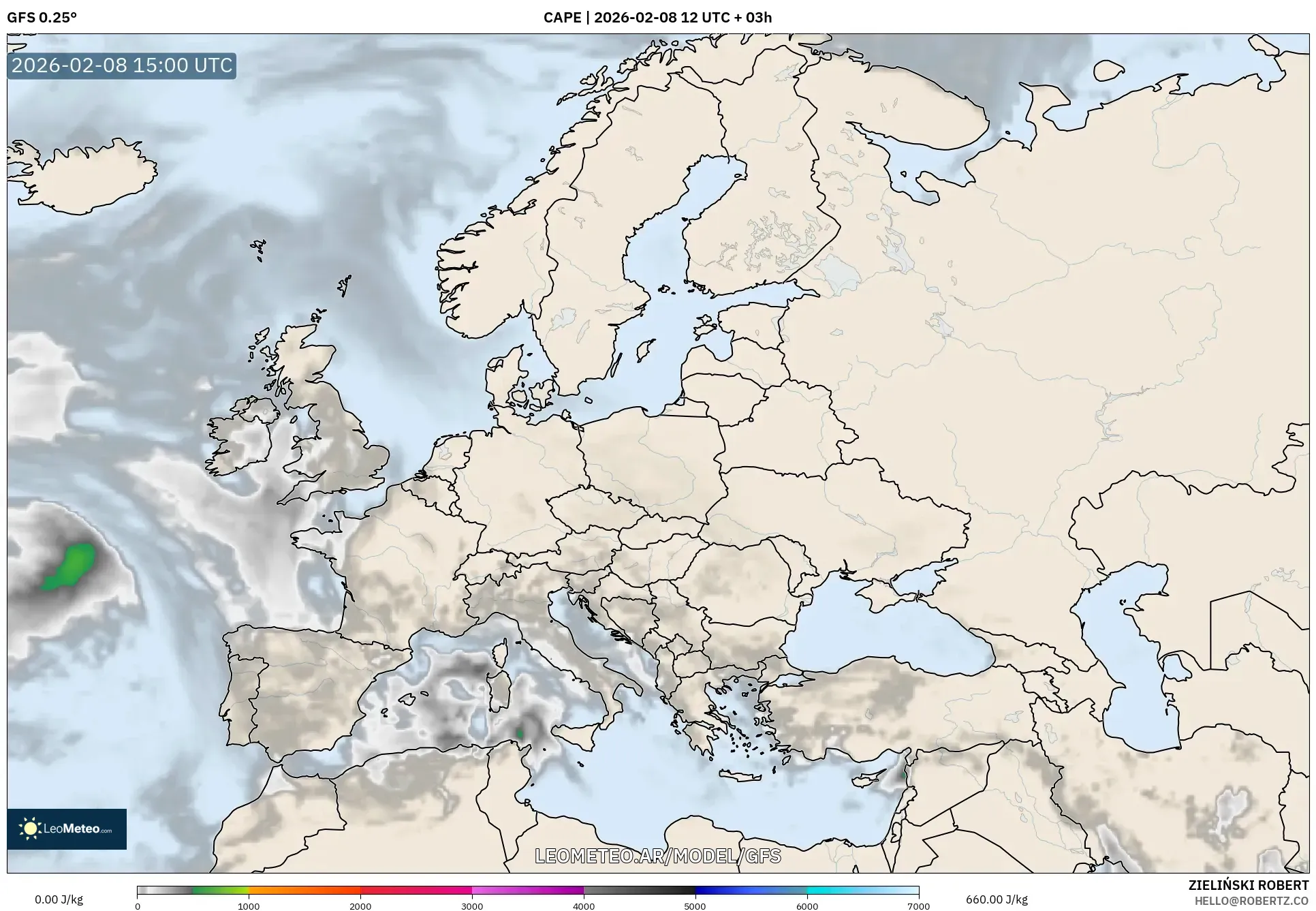 GFS model - Europa, CAPE