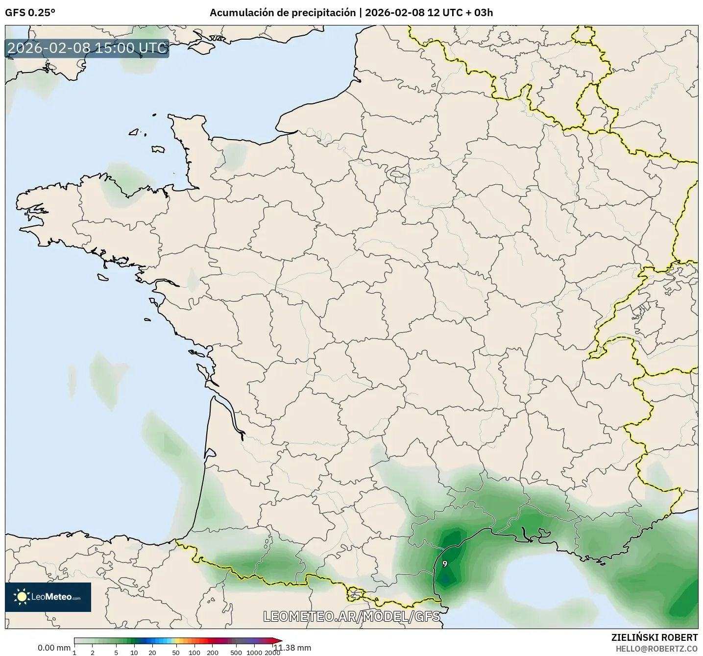GFS model - Francia, Acumulación de precipitación
