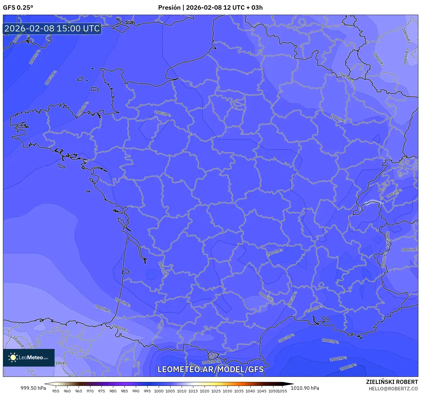 GFS model - Francia, Presión