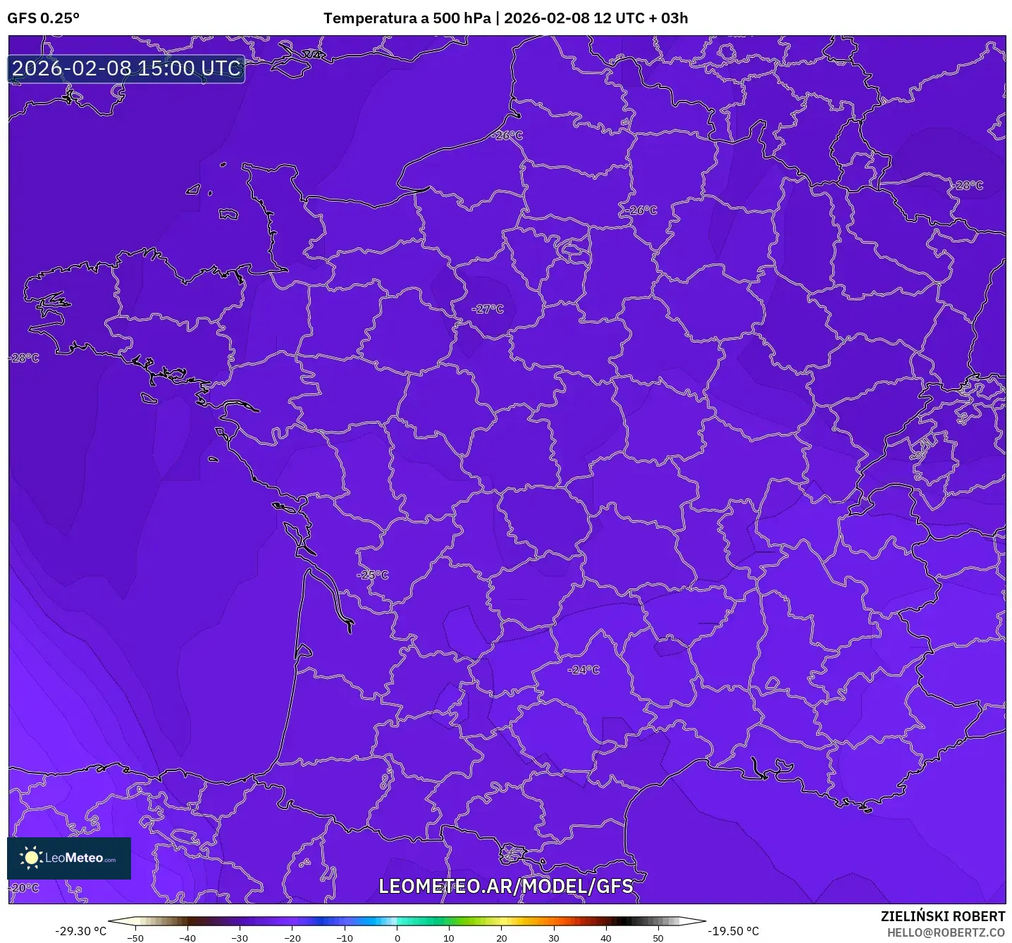 GFS model - Francia, Temperatura a 500 hPa