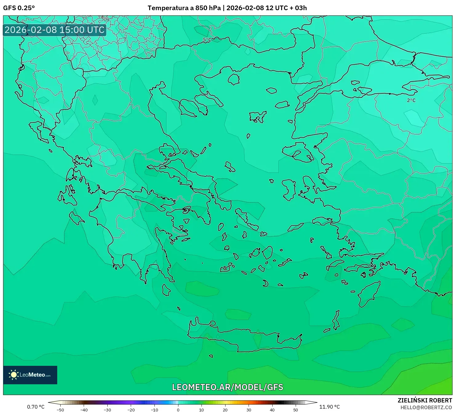 GFS model - Grecia, Temperatura a 850 hPa