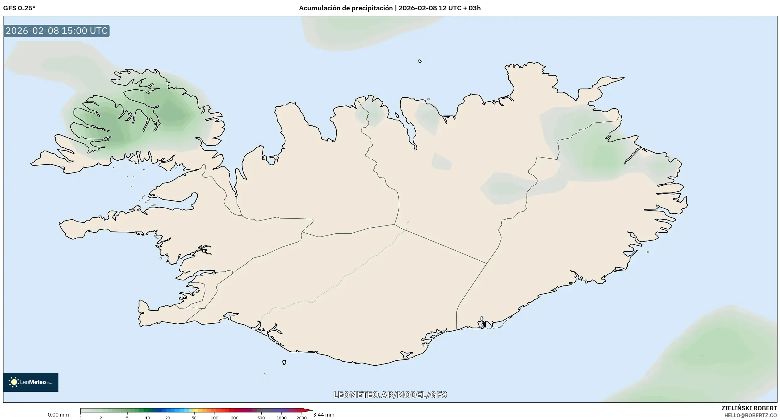 GFS model - Islandia, Acumulación de precipitación