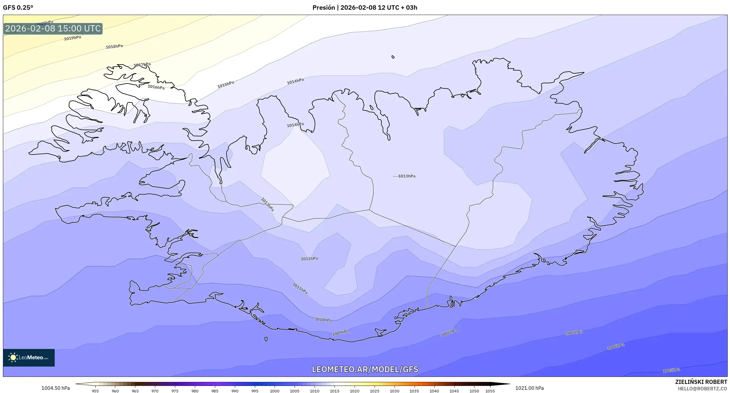 GFS model - Islandia, Presión