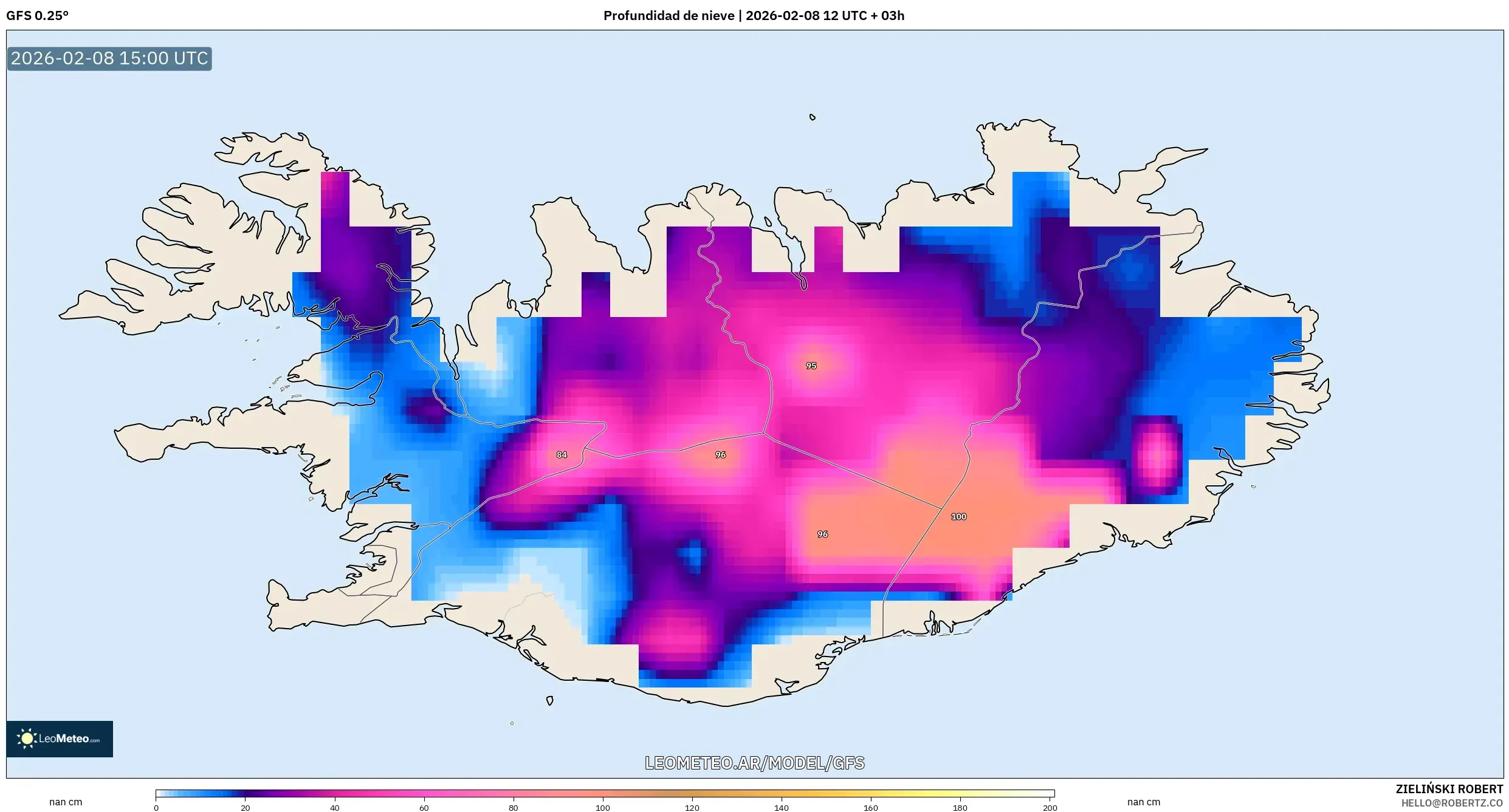 GFS model - Islandia, Profundidad de nieve