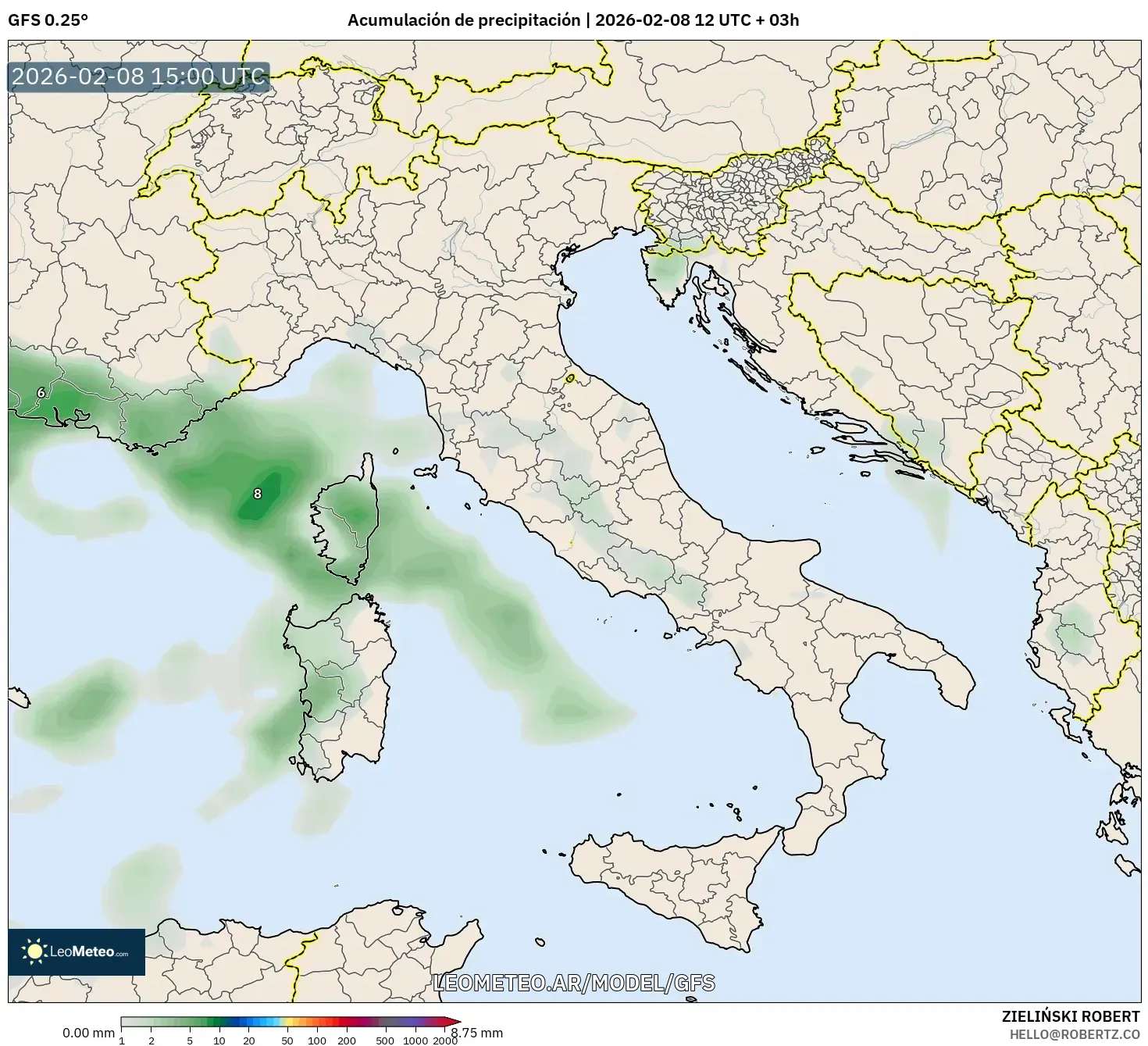 GFS model - Italia, Acumulación de precipitación