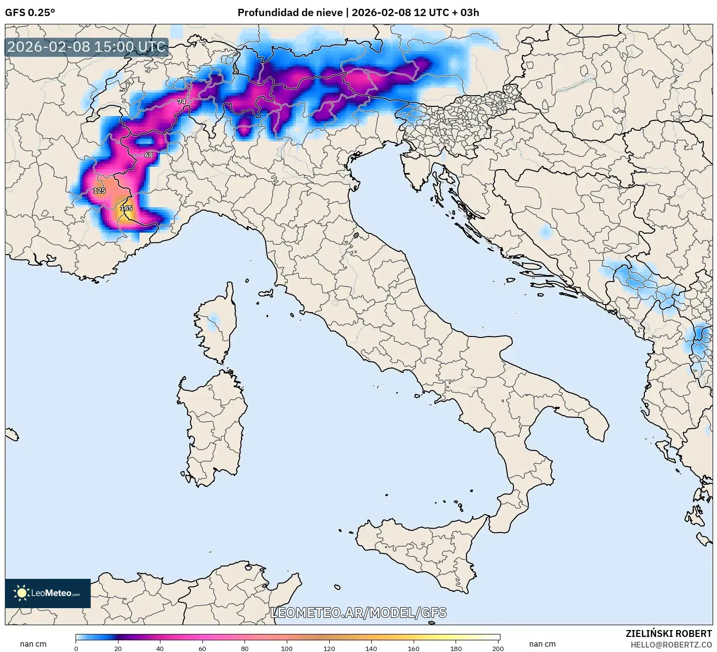 GFS model - Italia, Profundidad de nieve