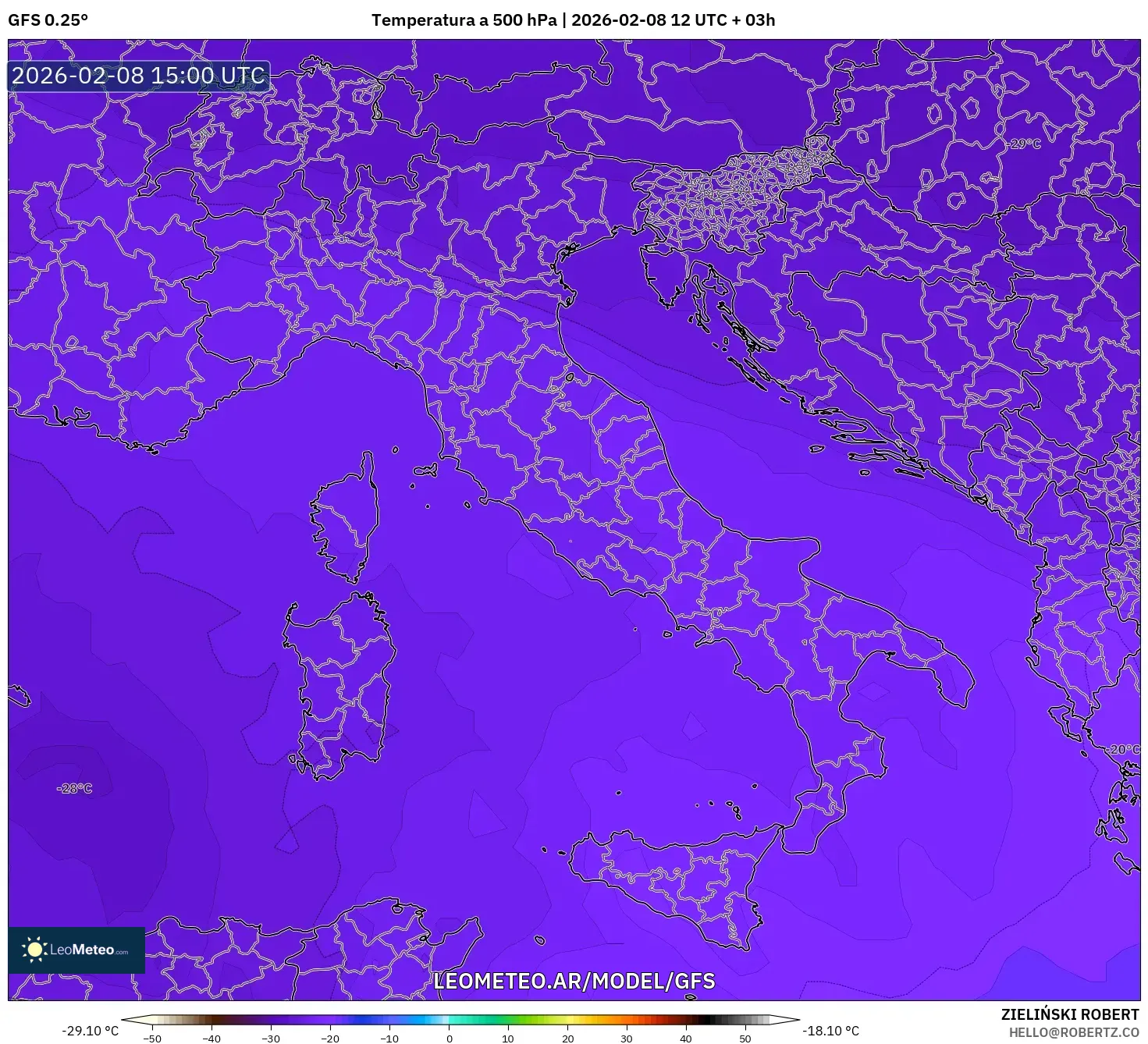 GFS model - Italia, Temperatura a 500 hPa