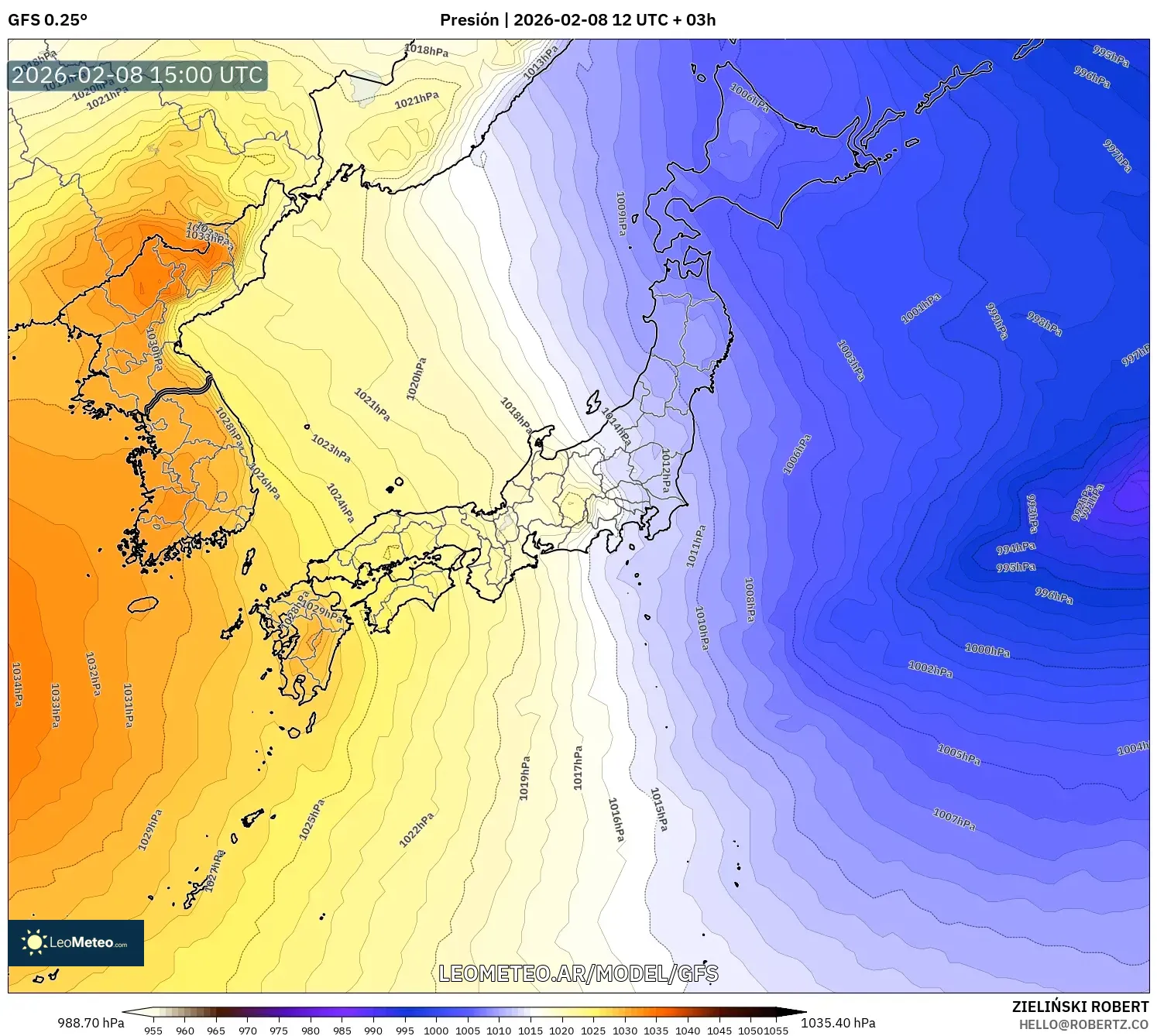 GFS model - Japón, Presión