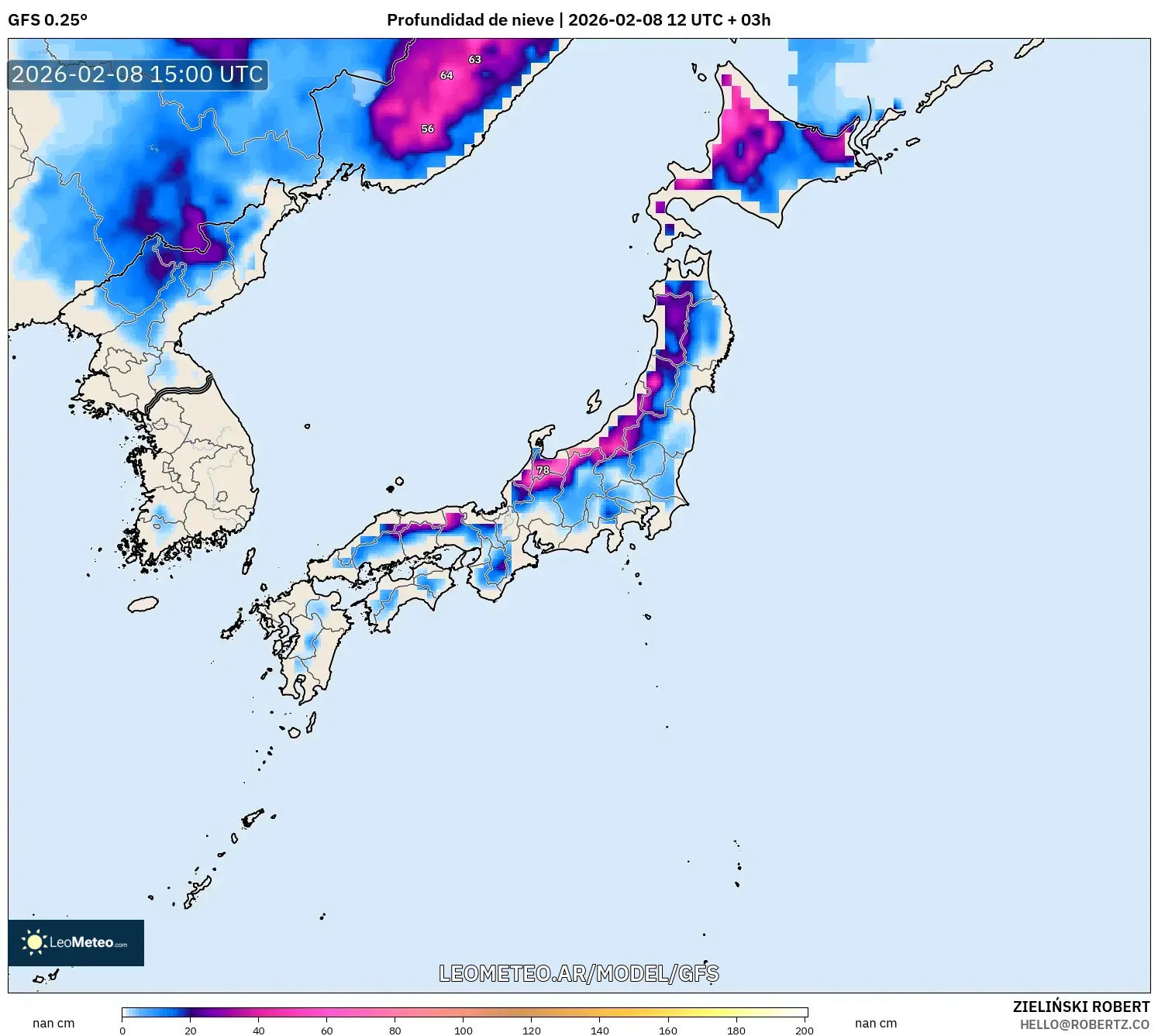 GFS model - Japón, Profundidad de nieve