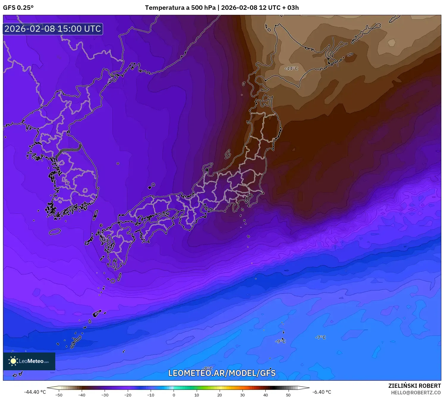GFS model - Japón, Temperatura a 500 hPa