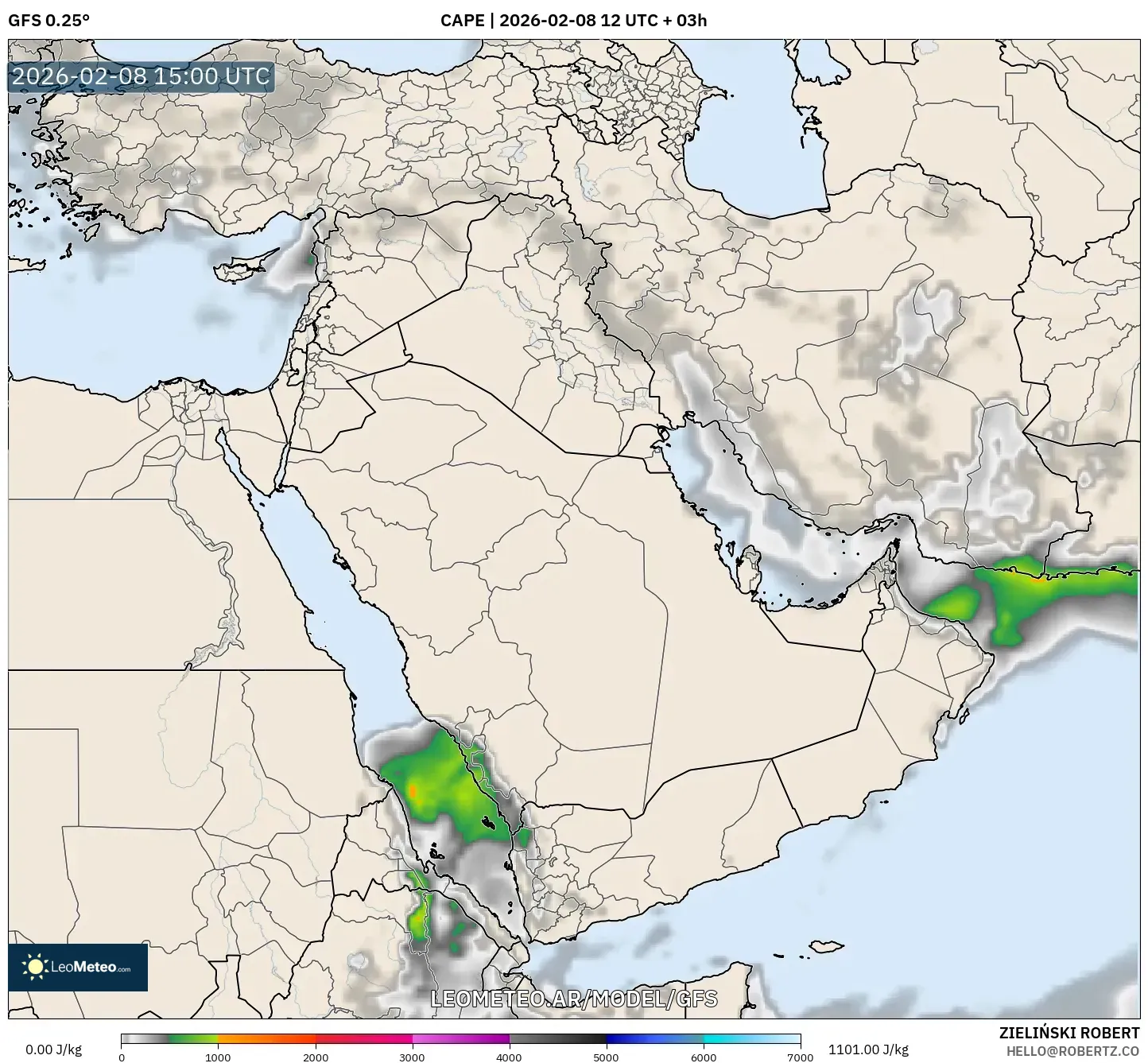 GFS model - Oriente Medio, CAPE