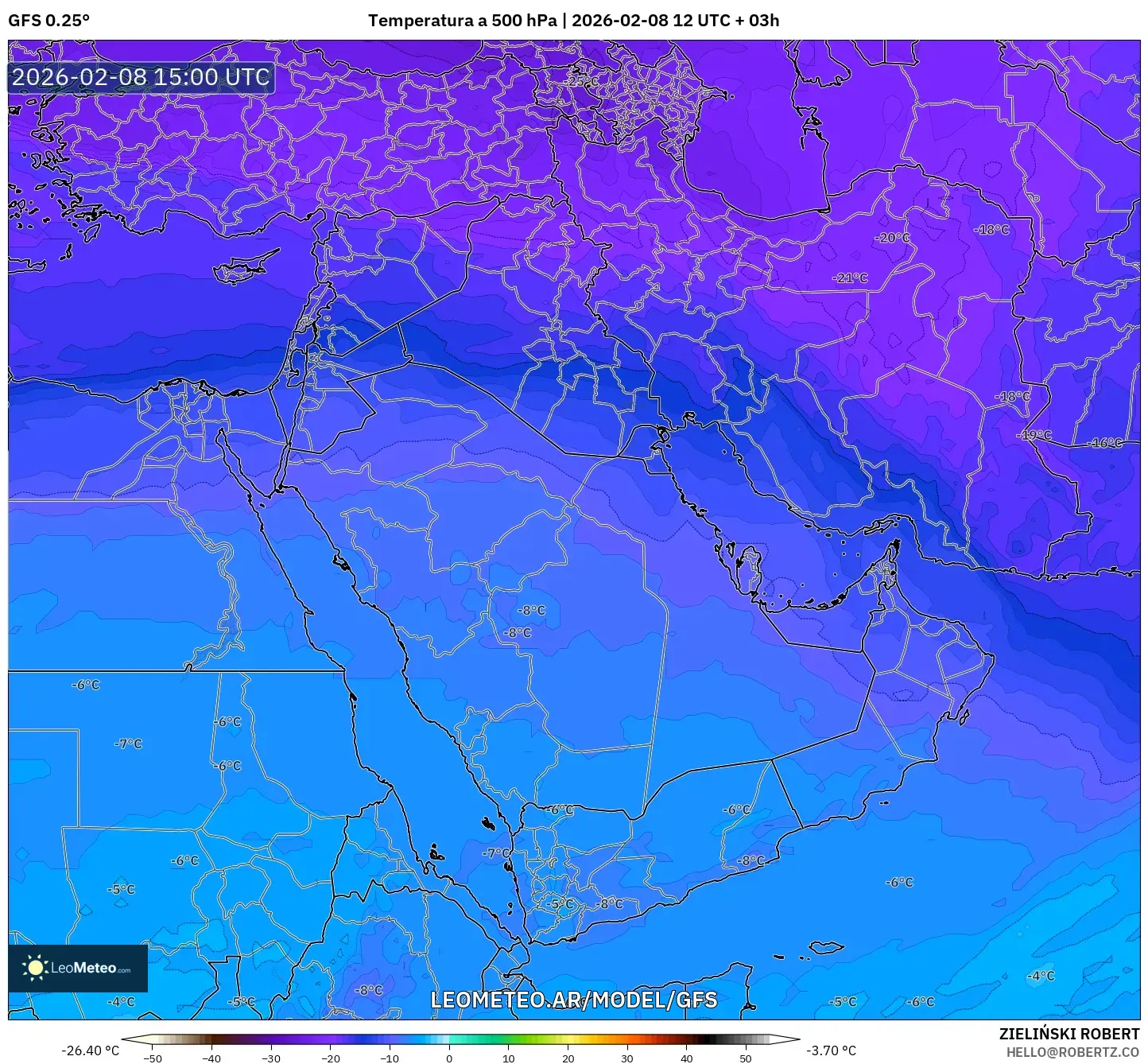 GFS model - Oriente Medio, Temperatura a 500 hPa