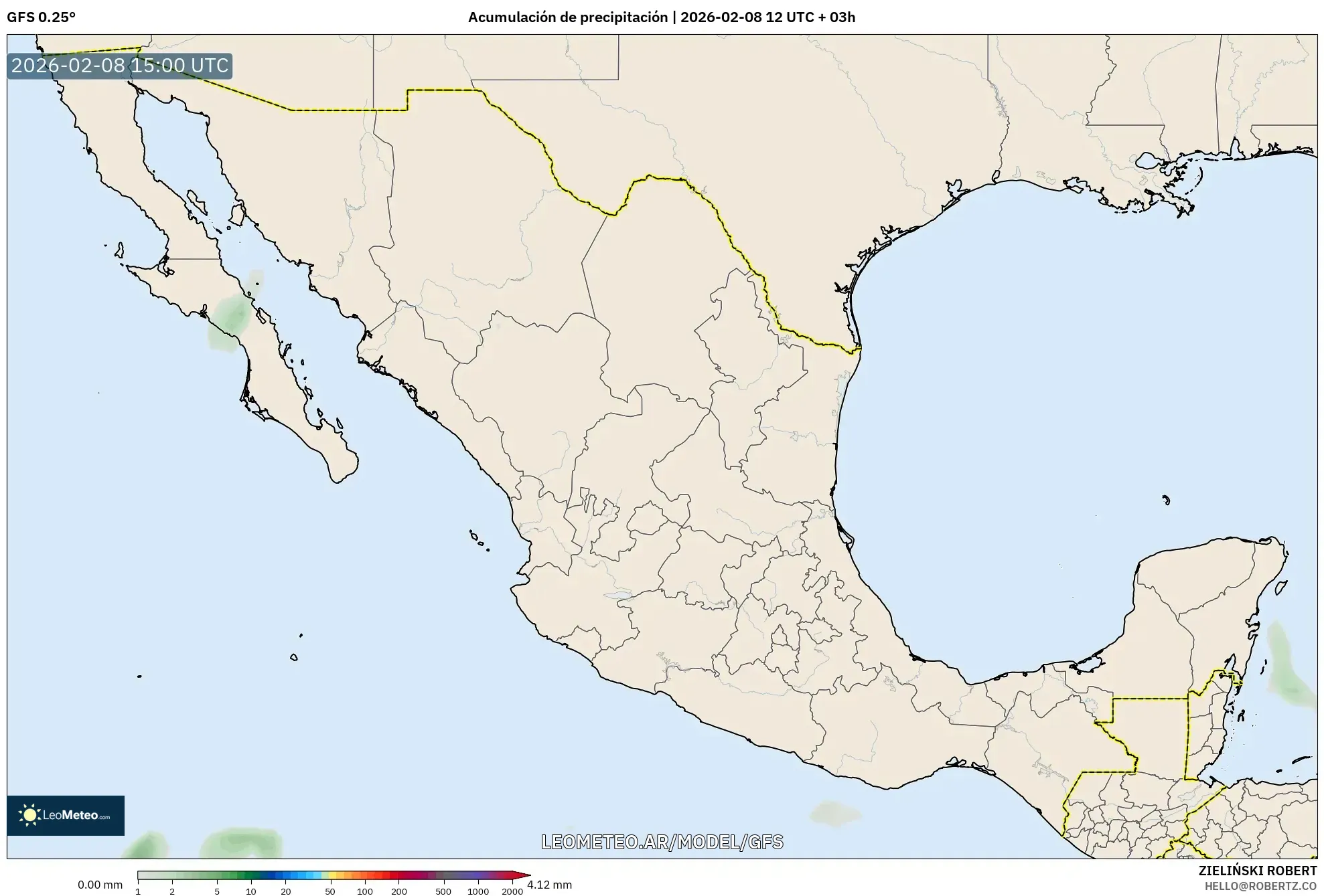 GFS model - México, Acumulación de precipitación