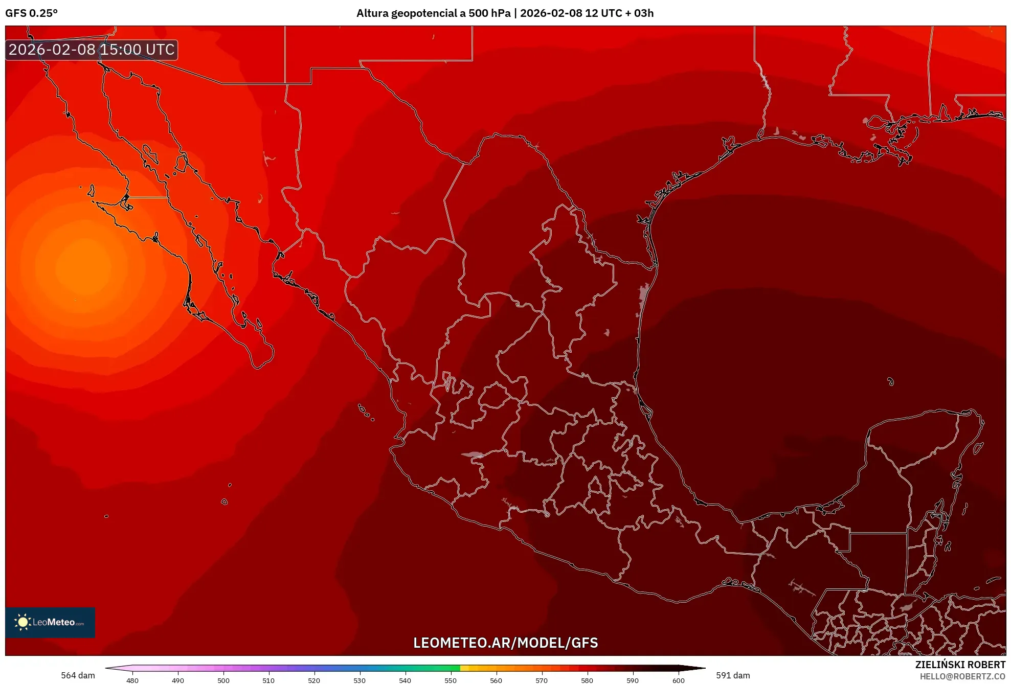GFS model - México, Altura geopotencial a 500 hPa