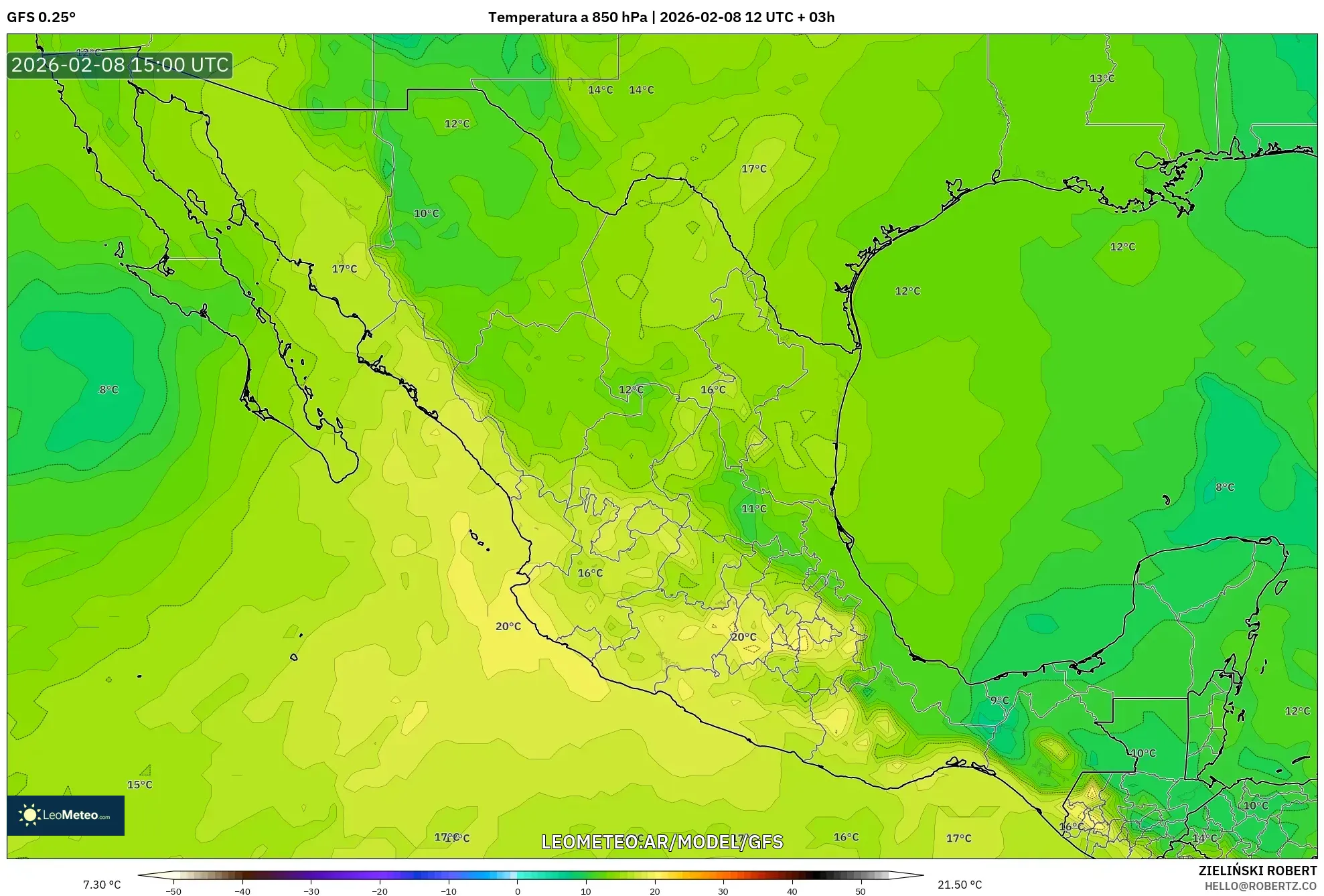 GFS model - México, Temperatura a 850 hPa