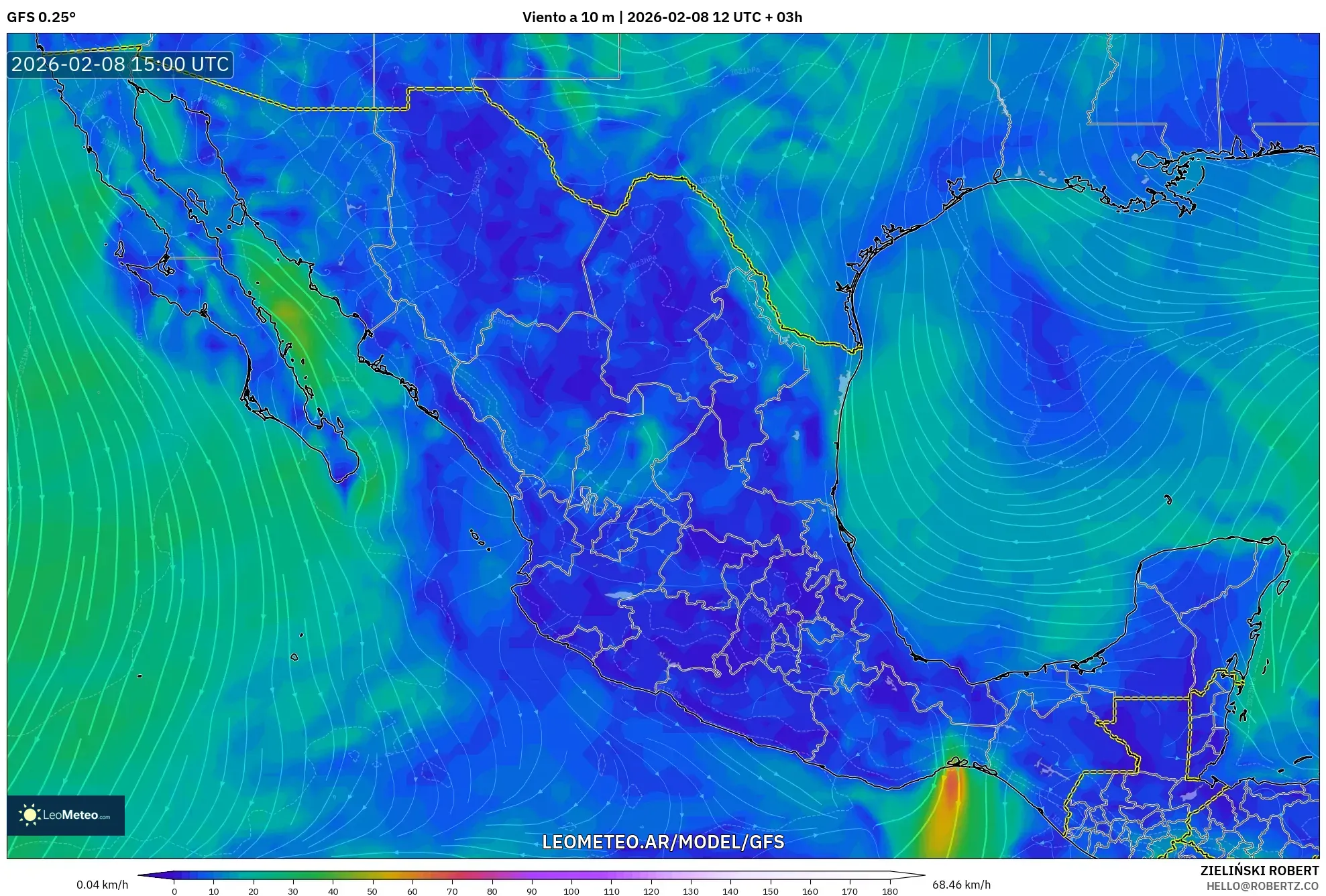 GFS model - México, Viento a 10 m
