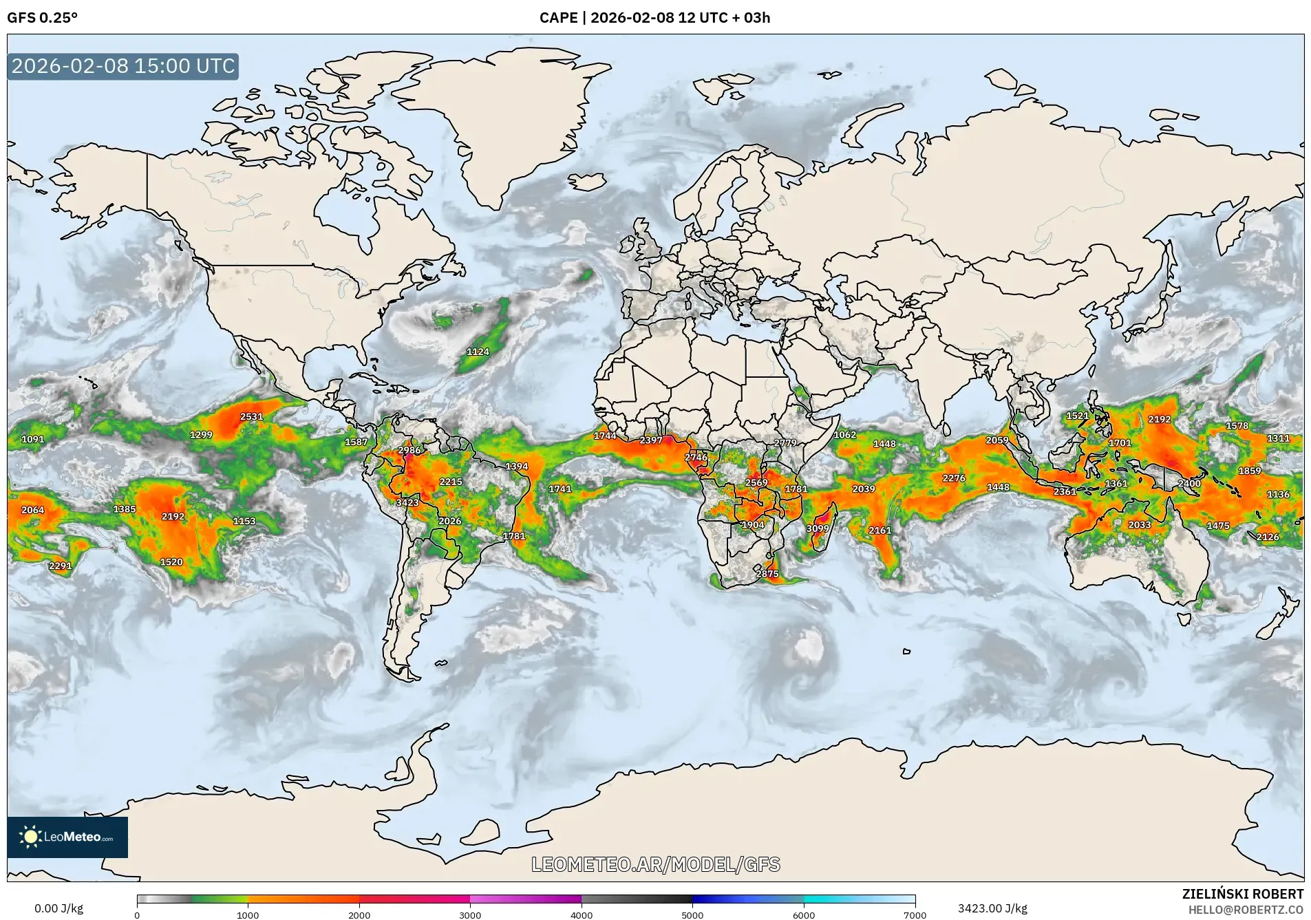 GFS model - Mundo, CAPE