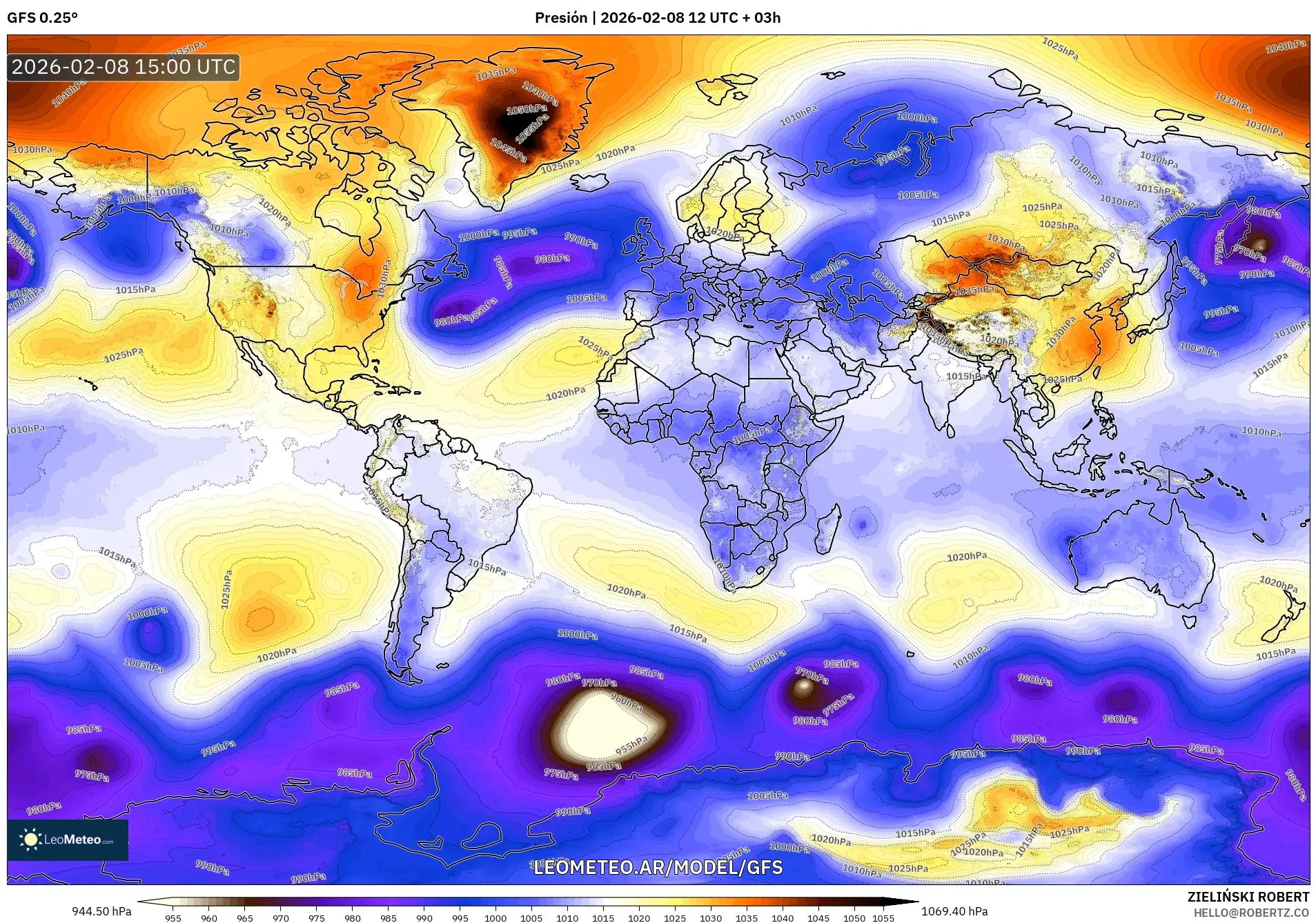 GFS model - Mundo, Presión
