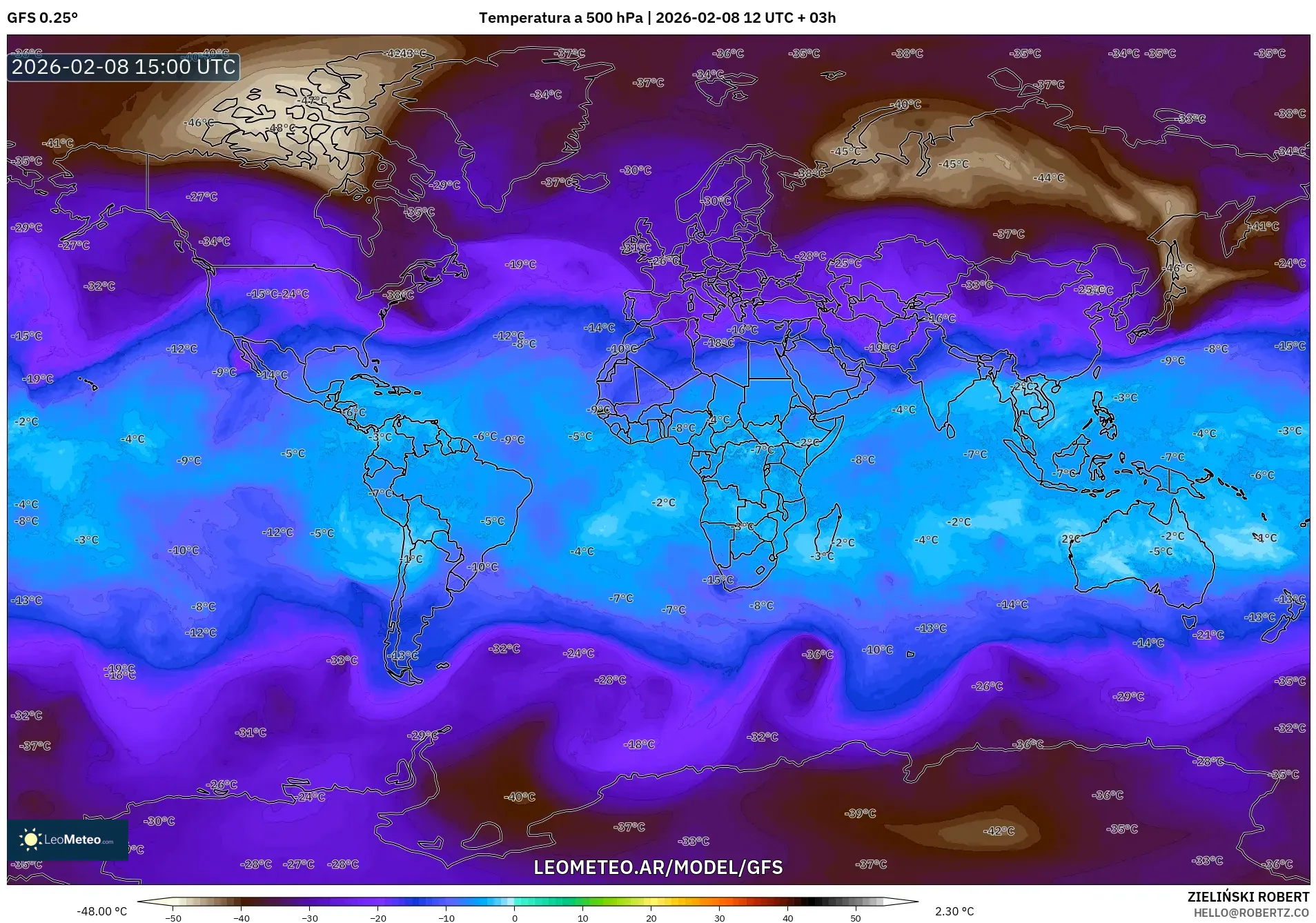 GFS model - Mundo, Temperatura a 500 hPa