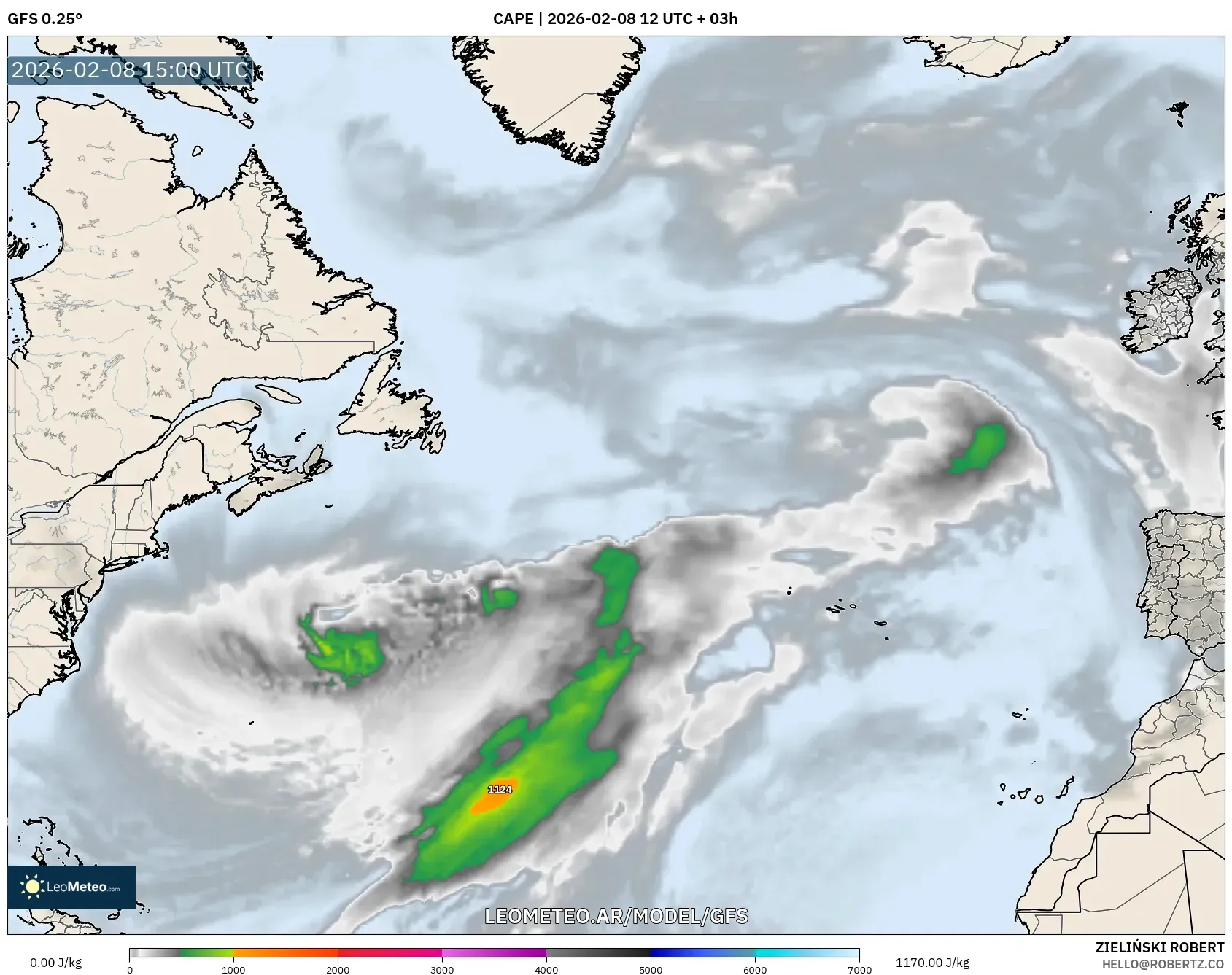GFS model - Norte Atlántico, CAPE