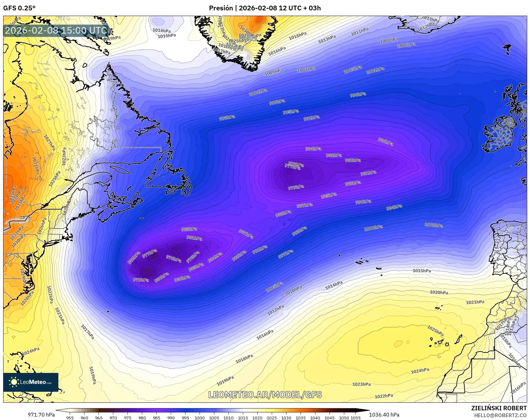 GFS model - Norte Atlántico, Presión
