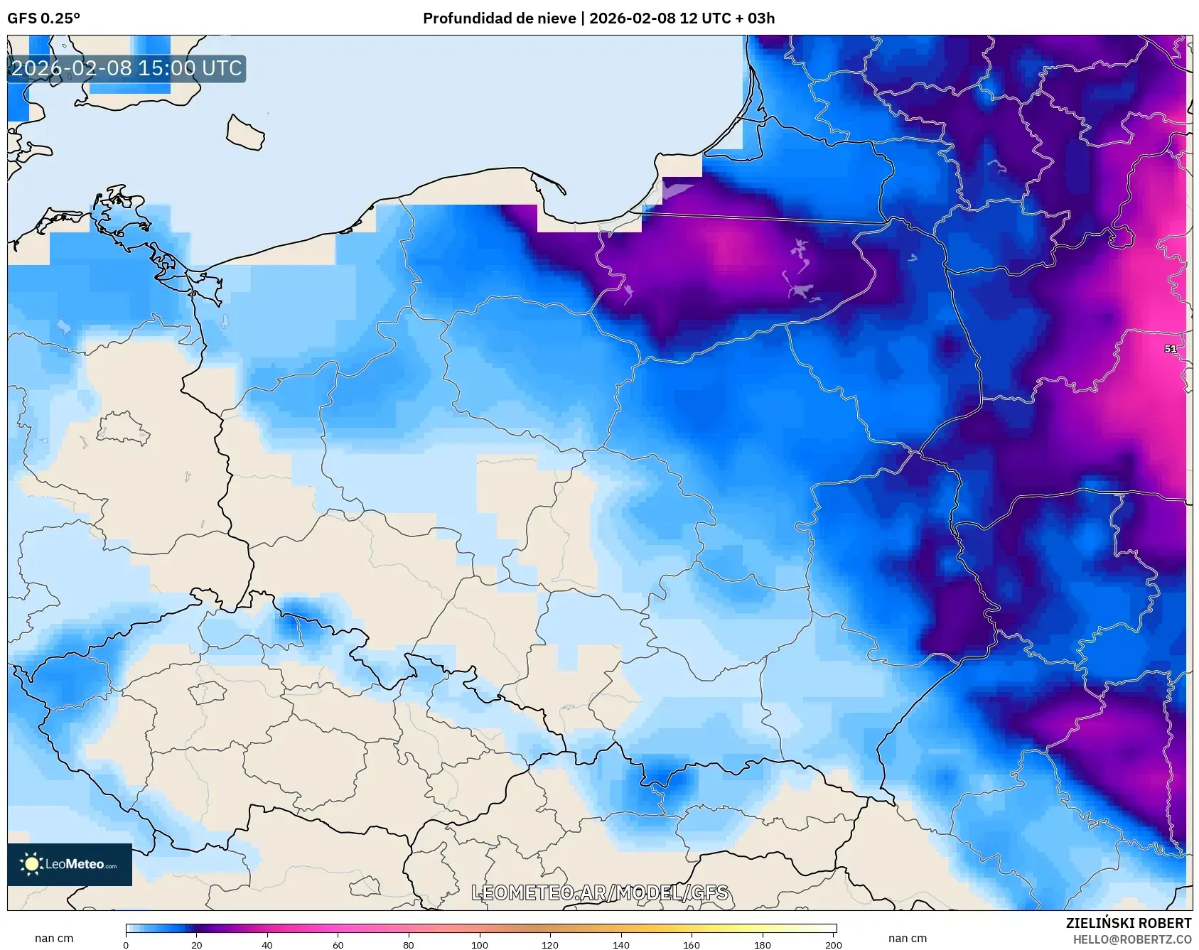 GFS model - Polonia, Profundidad de nieve