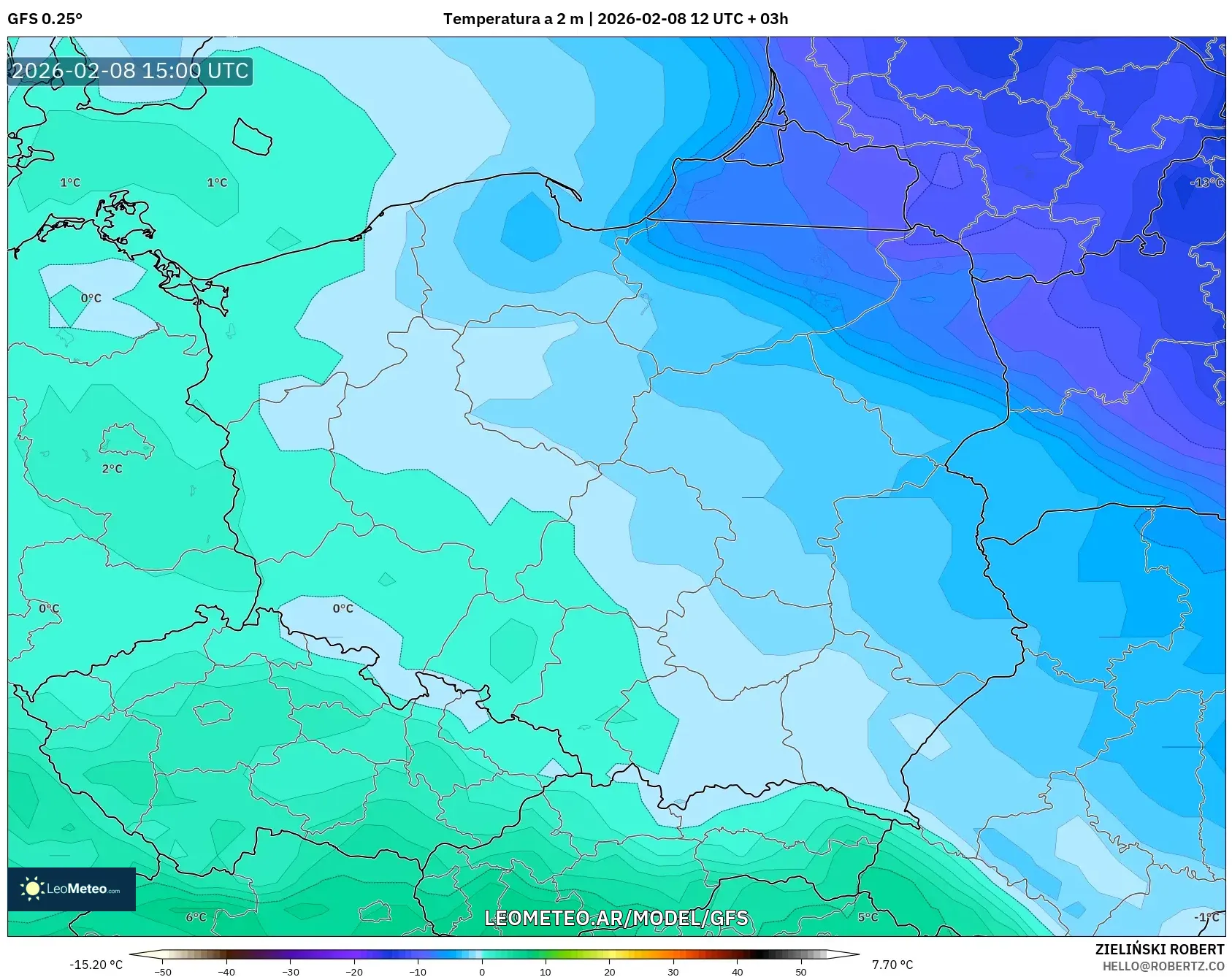 GFS model - Polonia, Temperatura a 2 m