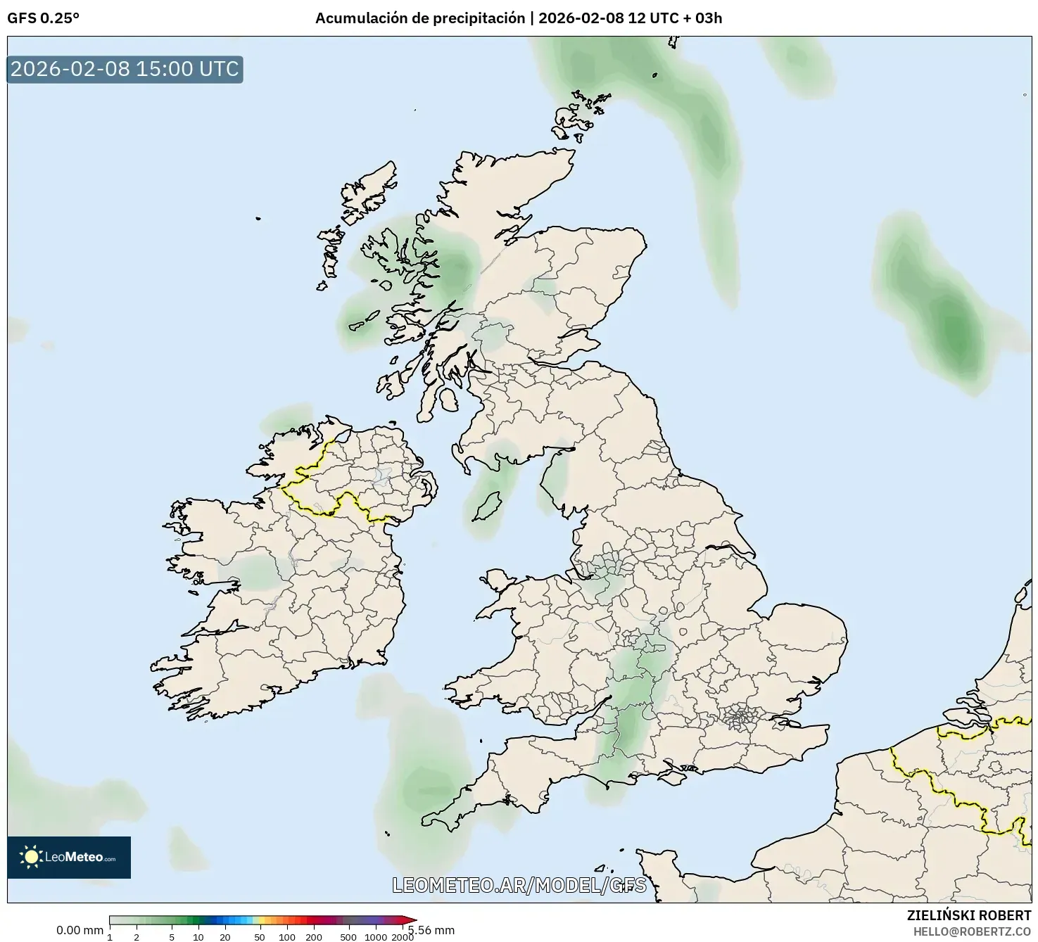GFS model - Reino Unido, Acumulación de precipitación