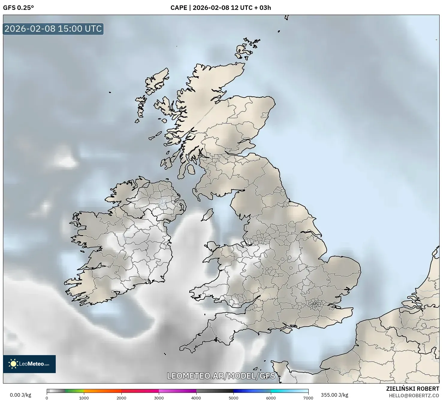 GFS model - Reino Unido, CAPE