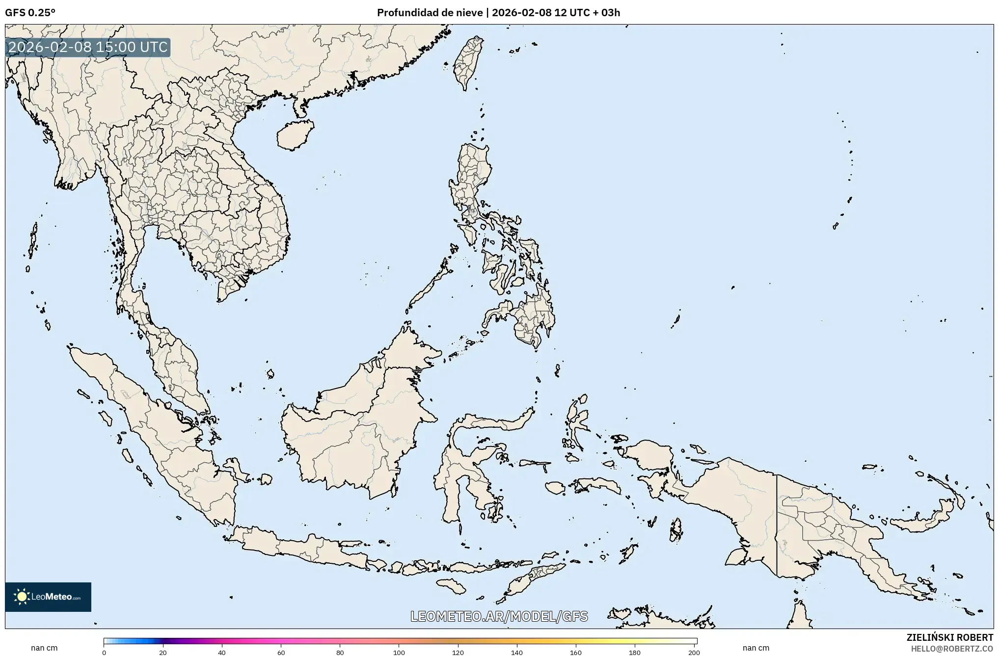 GFS model - Sudeste Asiático, Profundidad de nieve