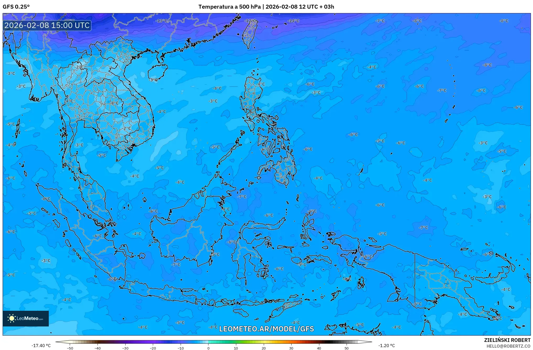 GFS model - Sudeste Asiático, Temperatura a 500 hPa