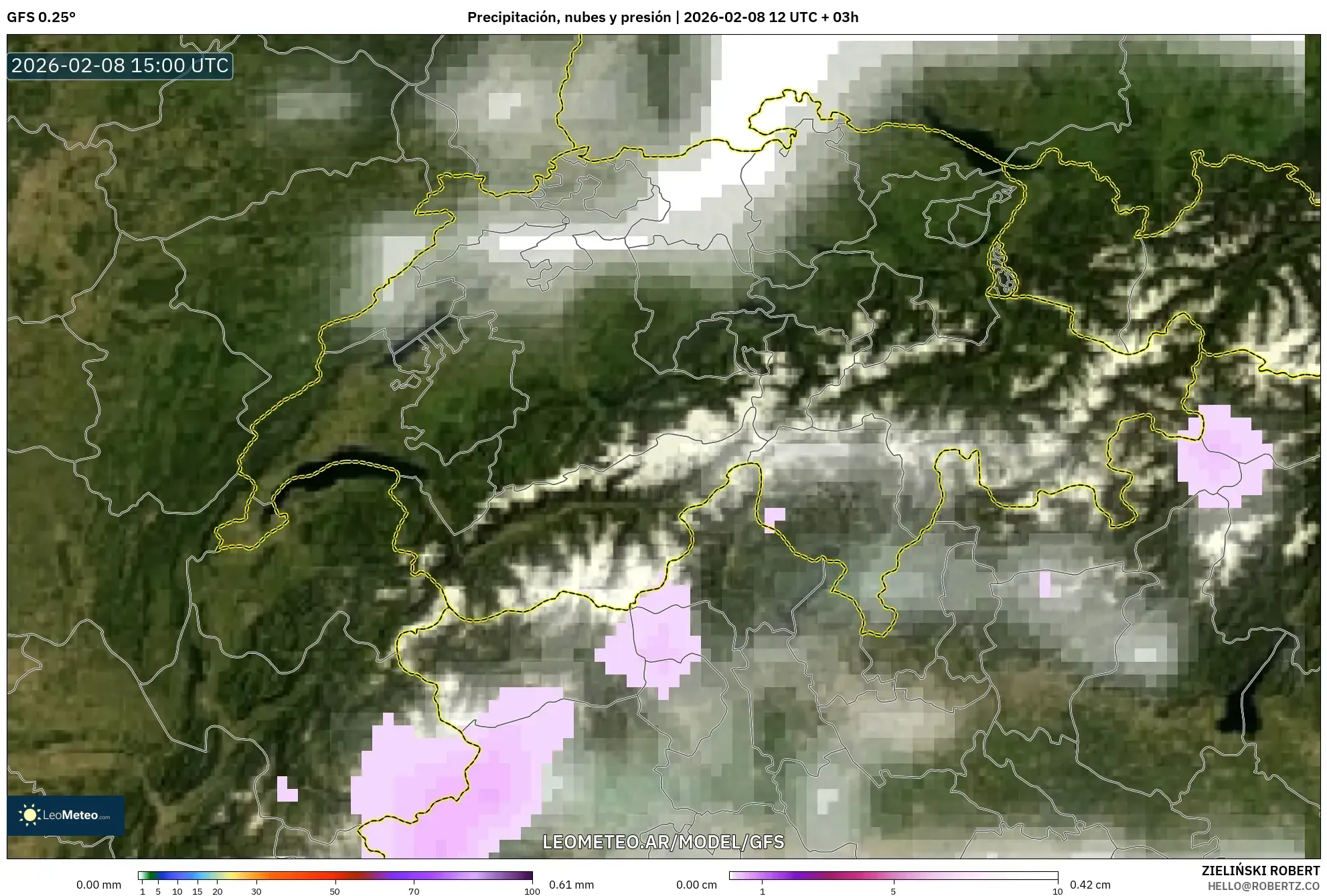 GFS model - Suiza, Precipitación, nubes y presión