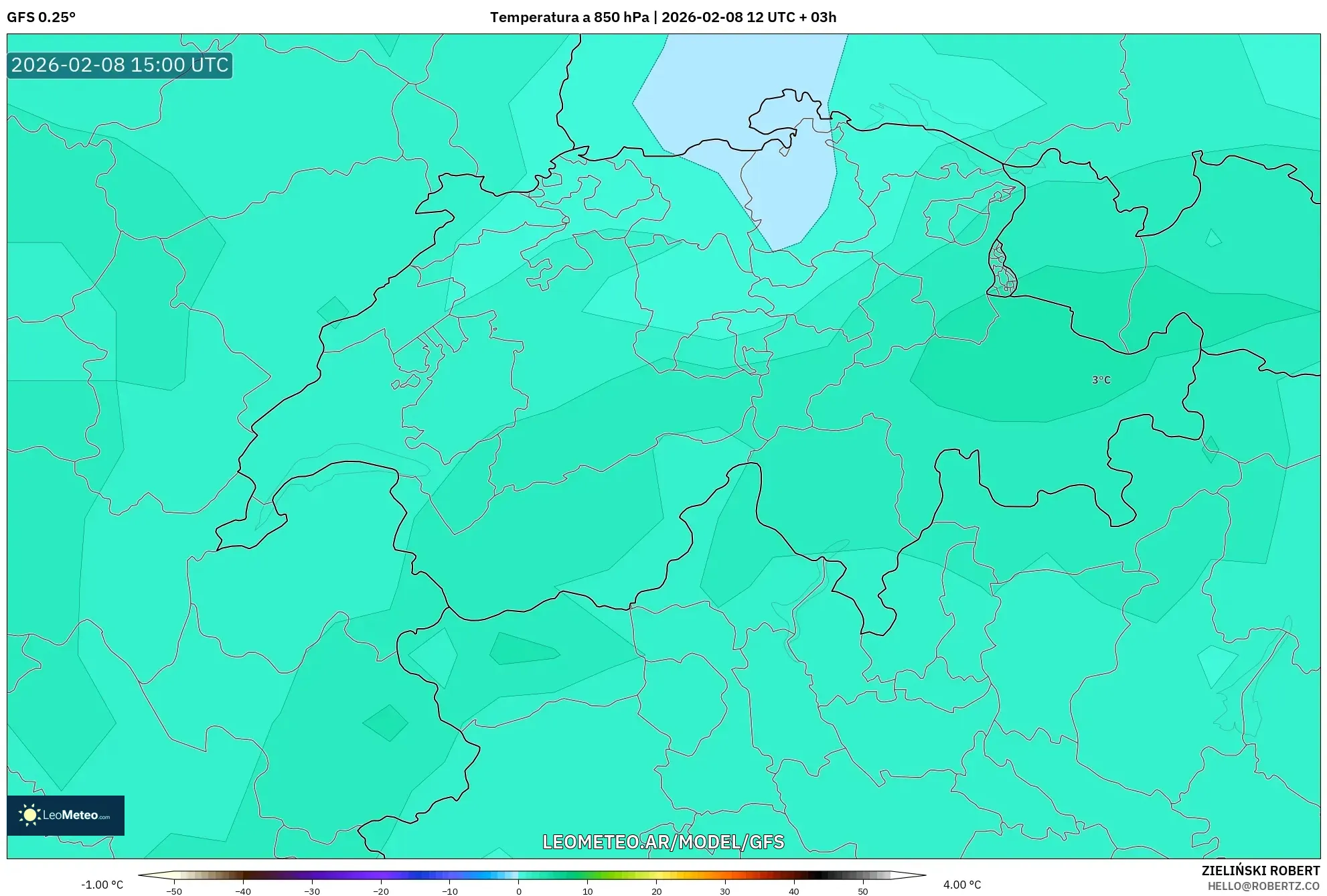 GFS model - Suiza, Temperatura a 850 hPa