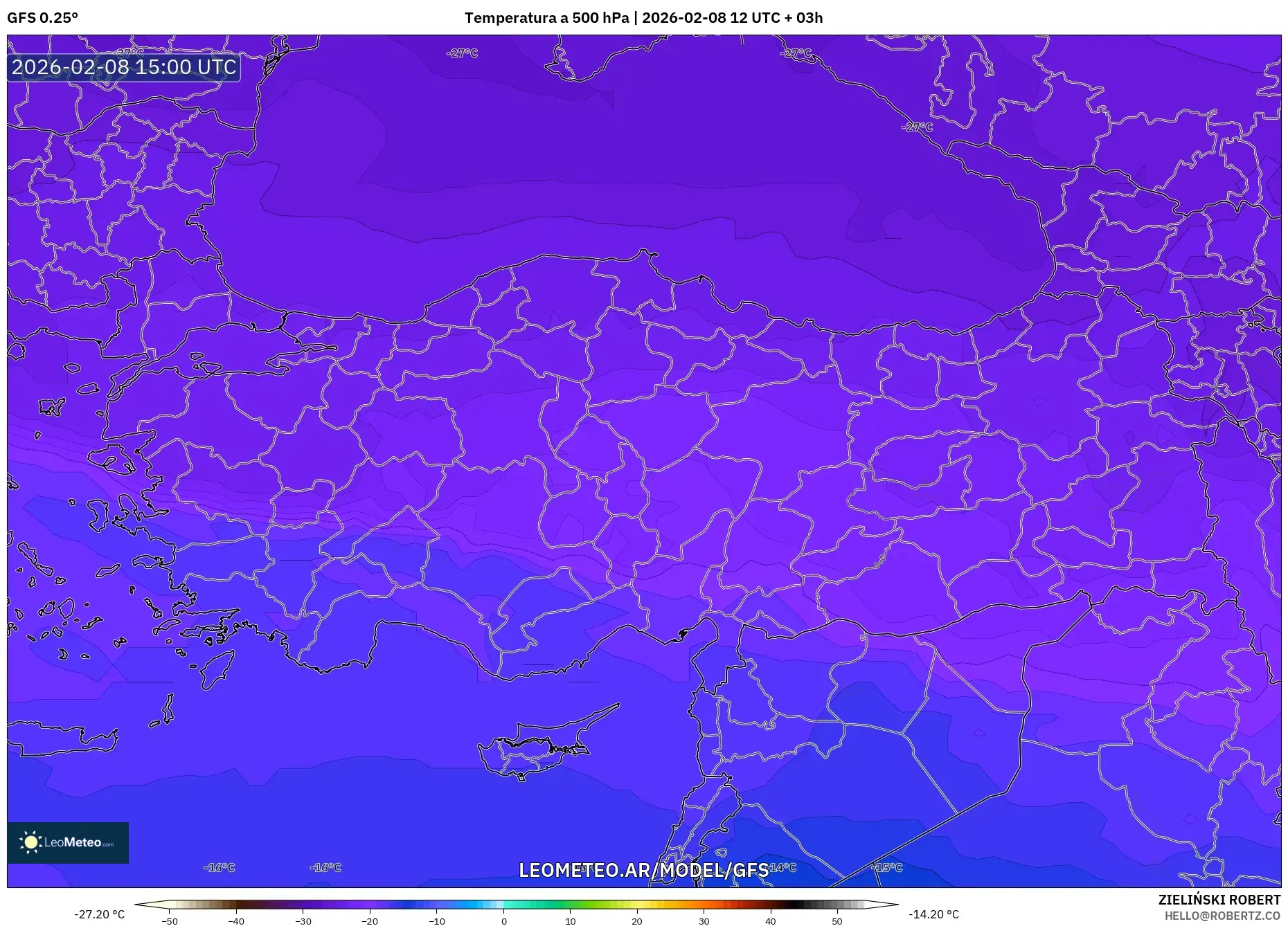 GFS model - Turquía, Temperatura a 500 hPa