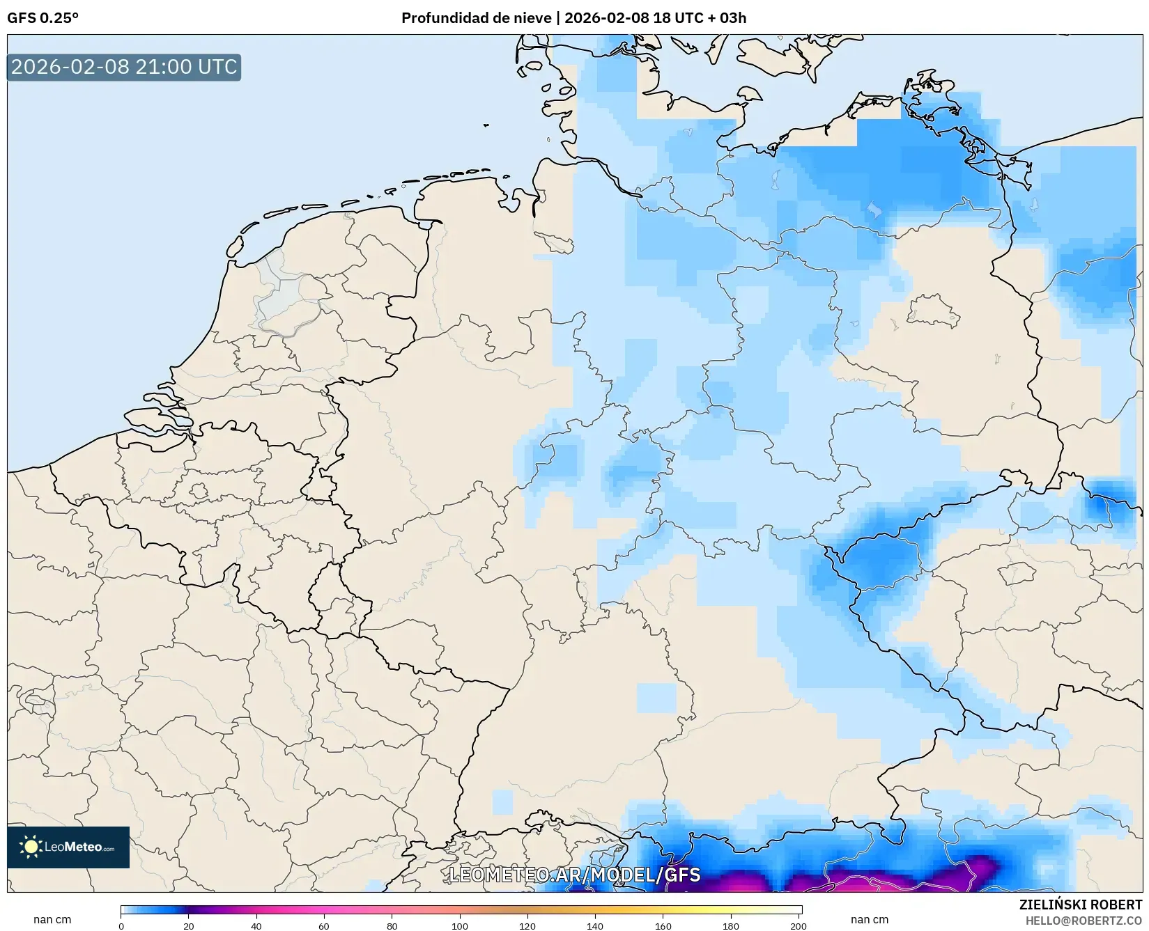 GFS model - Alemania, Profundidad de nieve