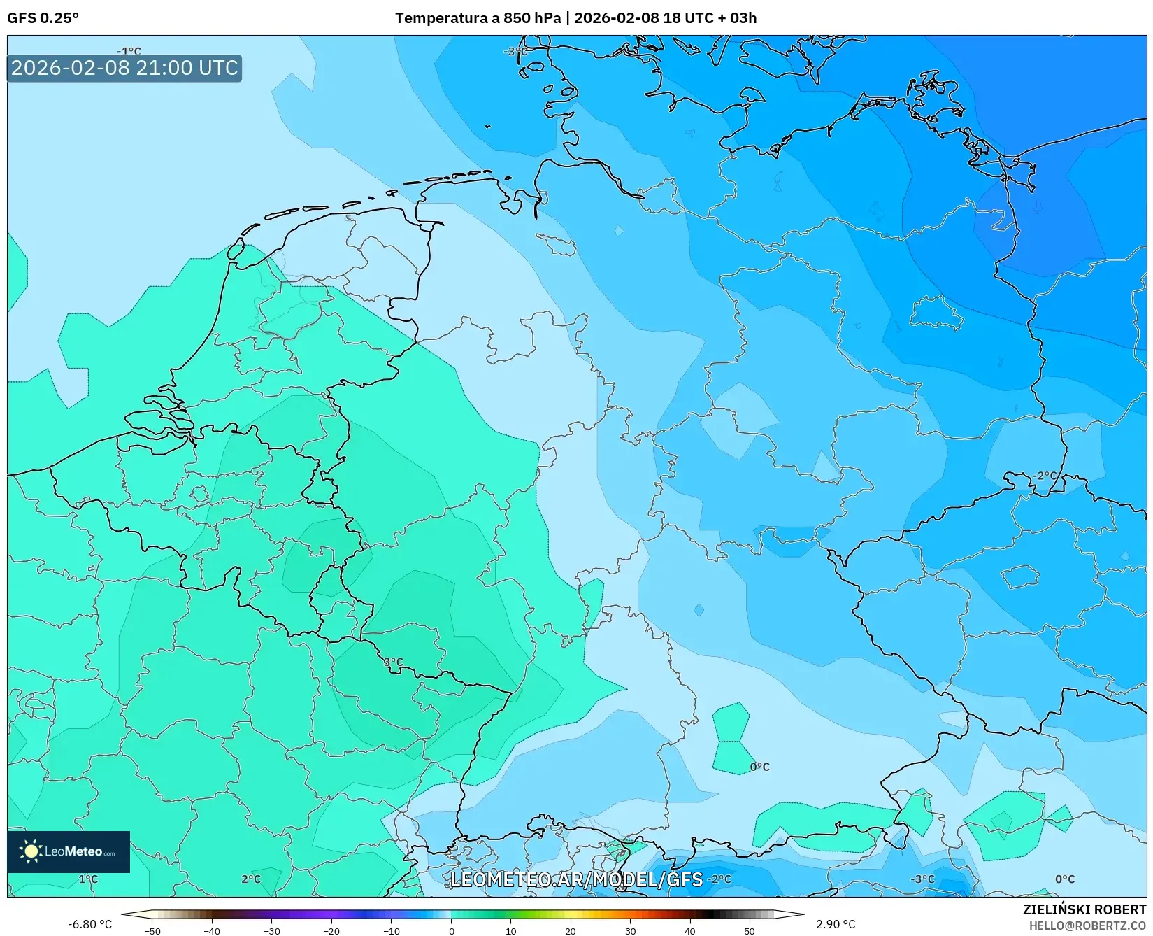 GFS model - Alemania, Temperatura a 850 hPa