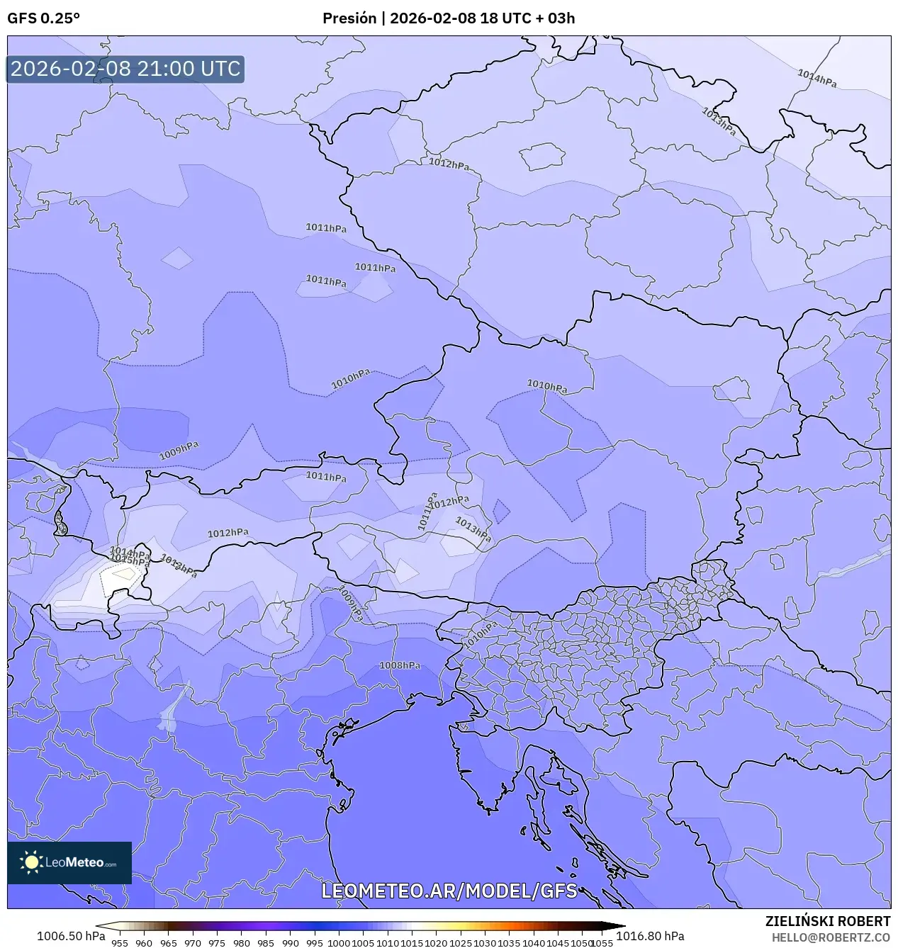 GFS model - Austria, Presión