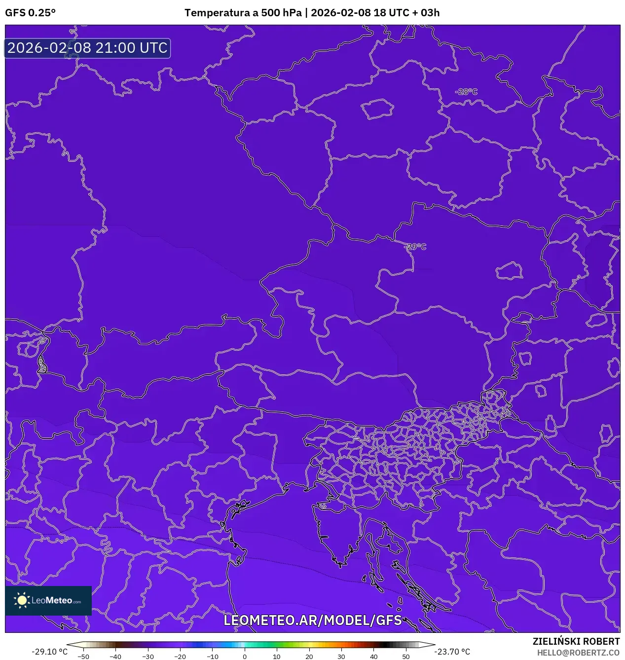 GFS model - Austria, Temperatura a 500 hPa
