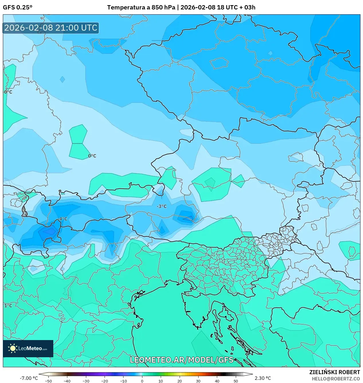 GFS model - Austria, Temperatura a 850 hPa