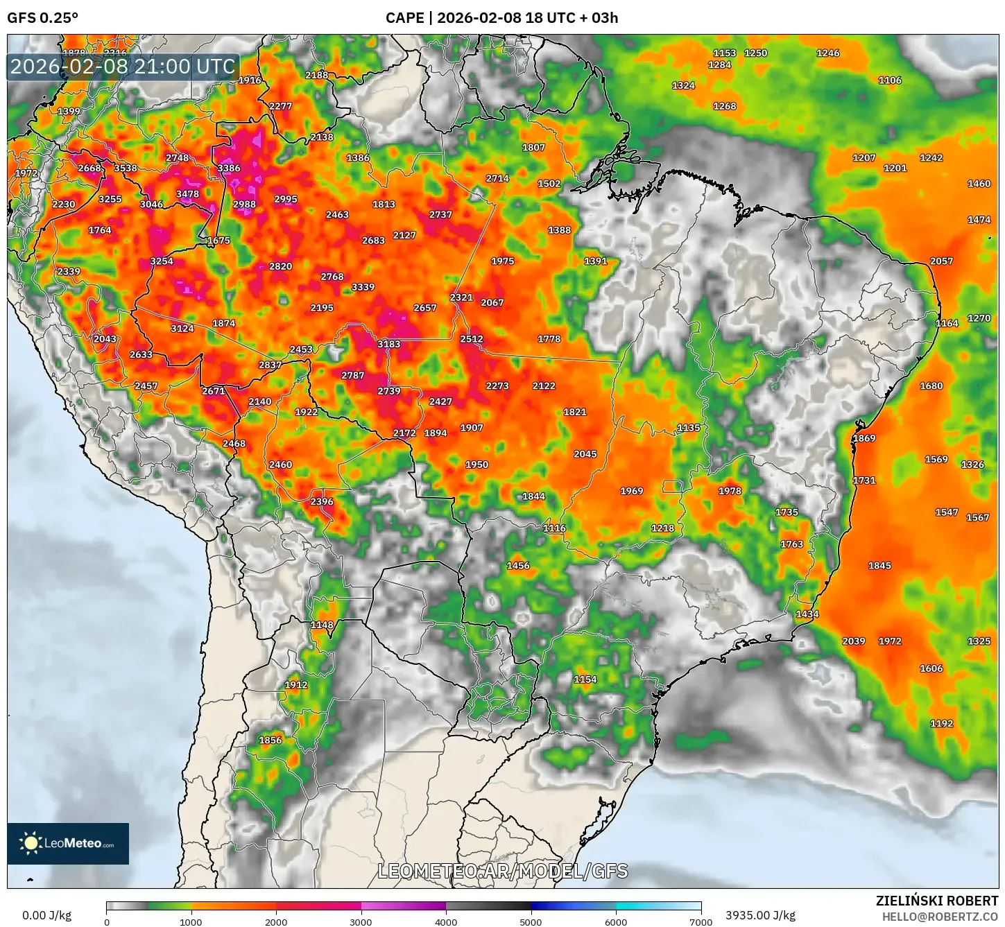 GFS model - Brasil, CAPE