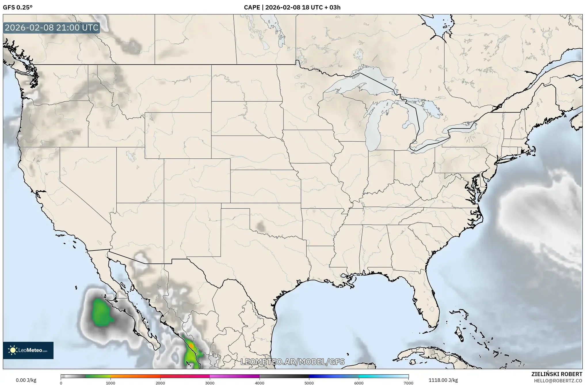 GFS model - Estados Unidos, CAPE