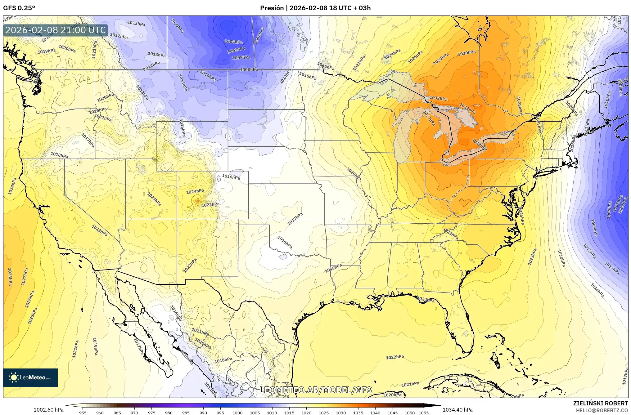 GFS model - Estados Unidos, Presión