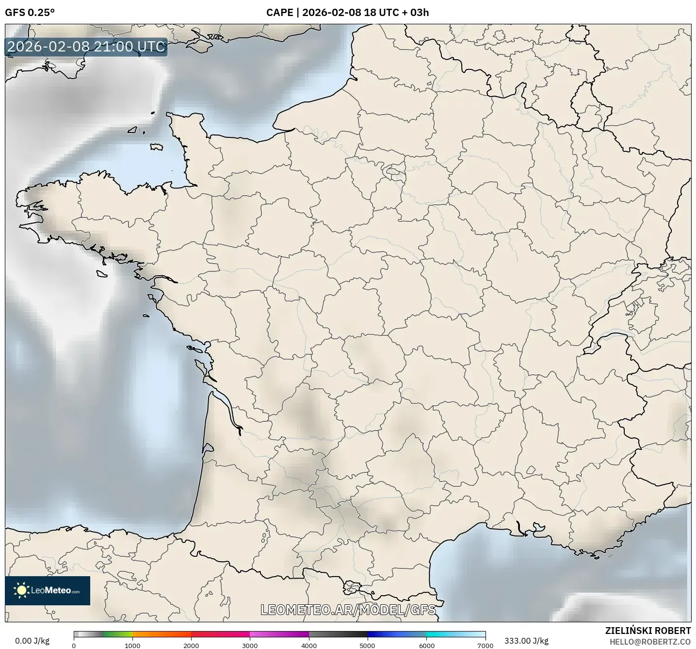 GFS model - Francia, CAPE