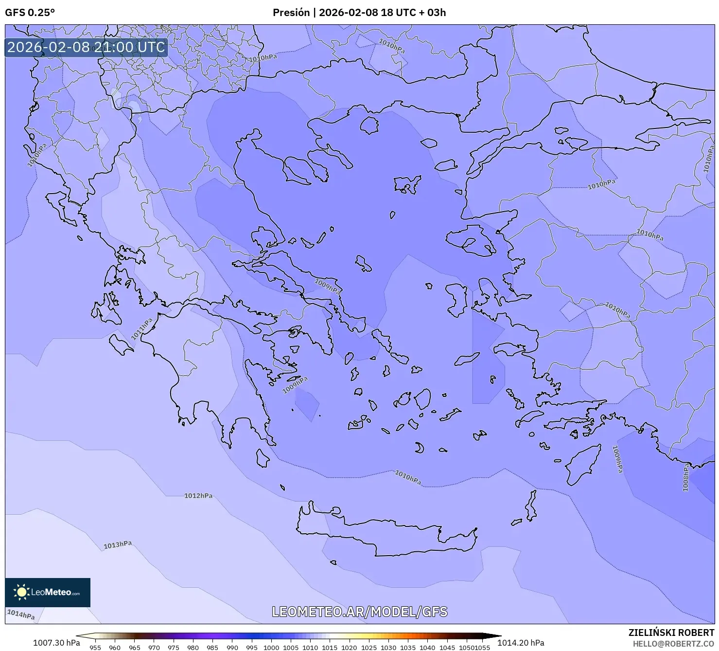 GFS model - Grecia, Presión