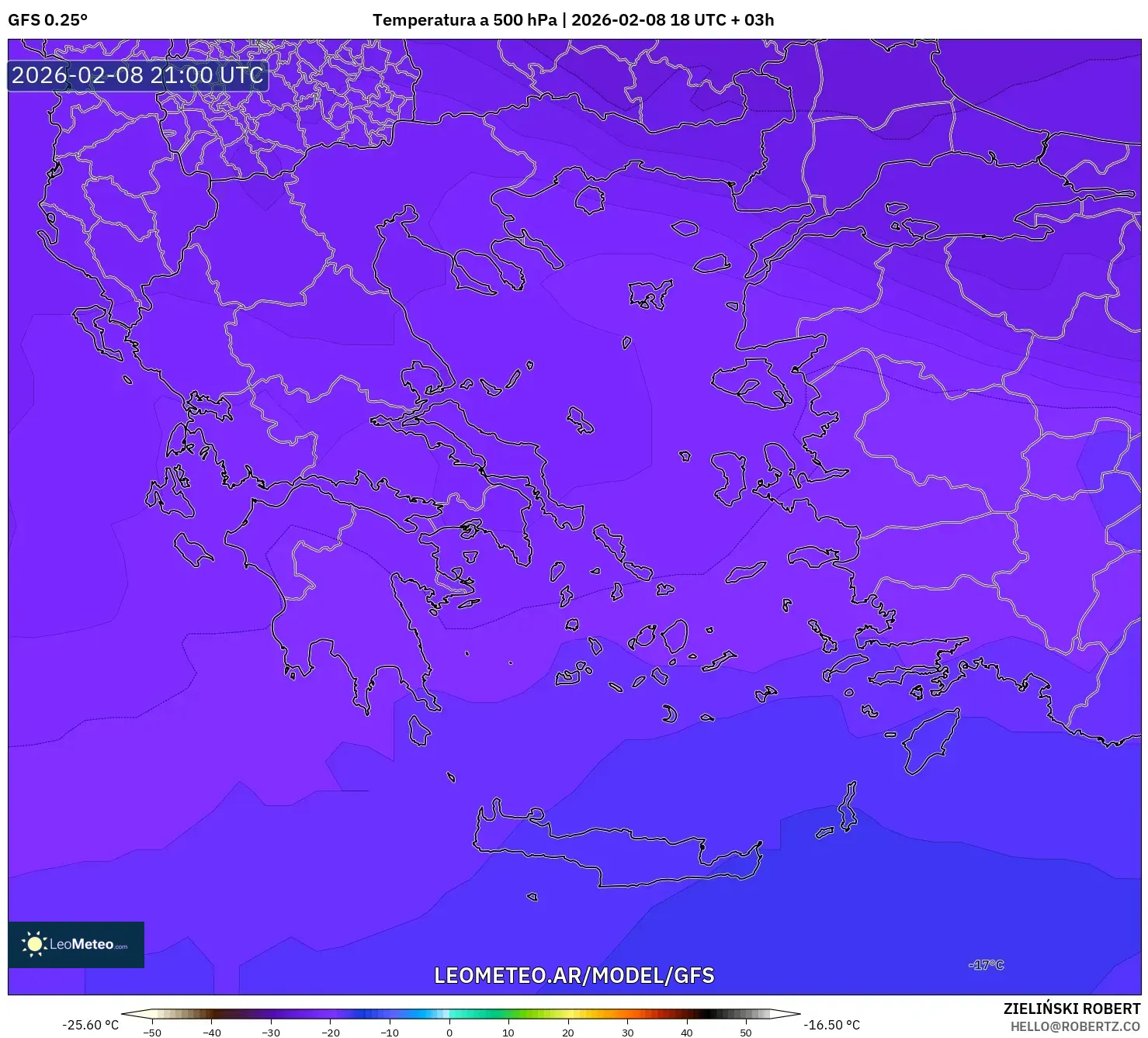 GFS model - Grecia, Temperatura a 500 hPa