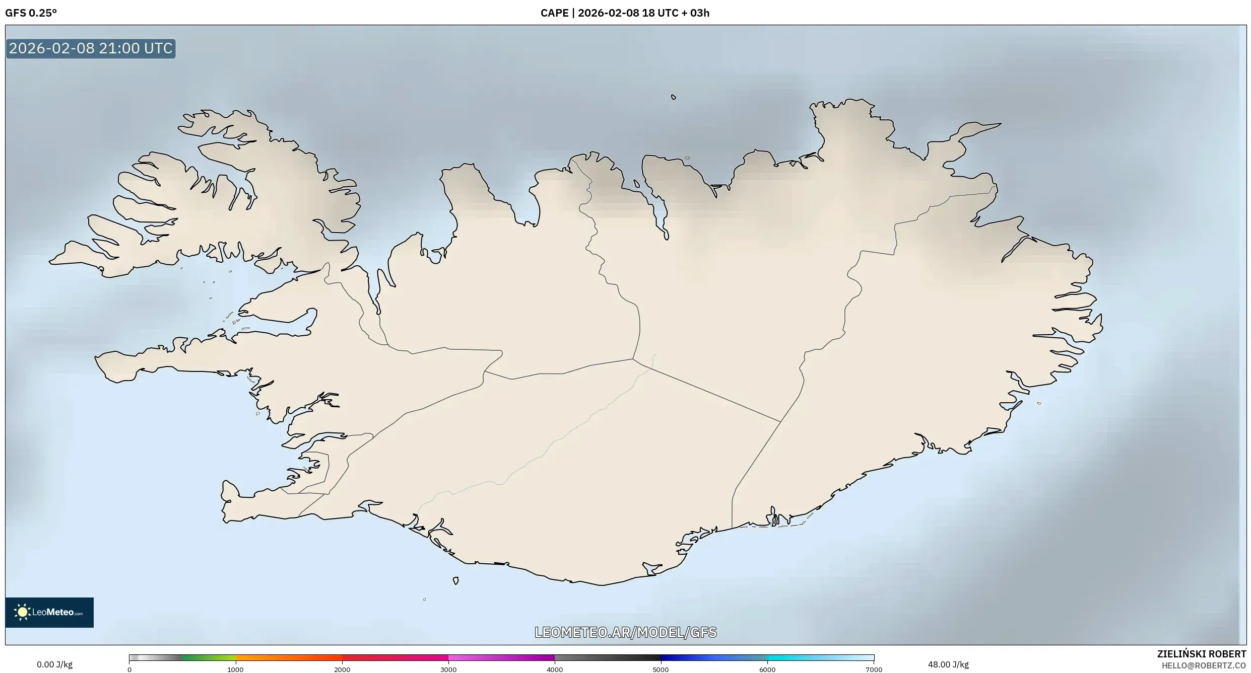 GFS model - Islandia, CAPE