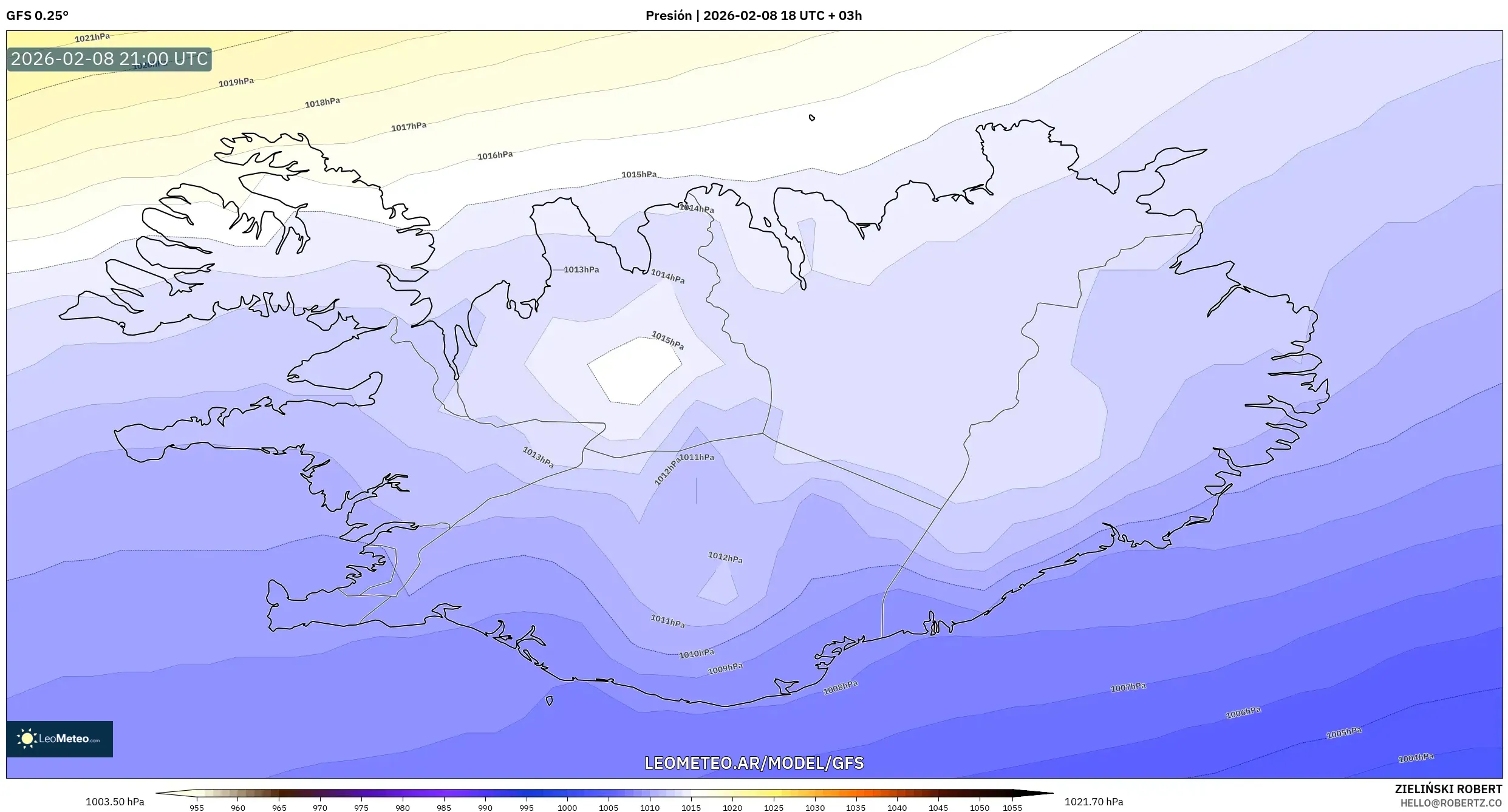 GFS model - Islandia, Presión