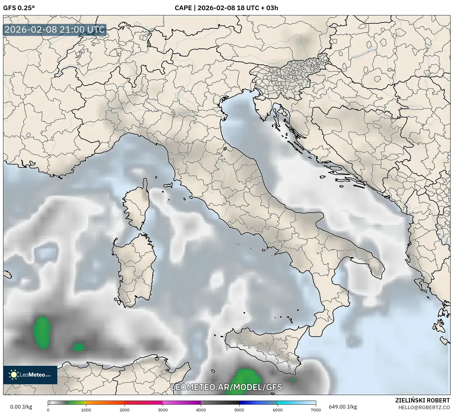 GFS model - Italia, CAPE