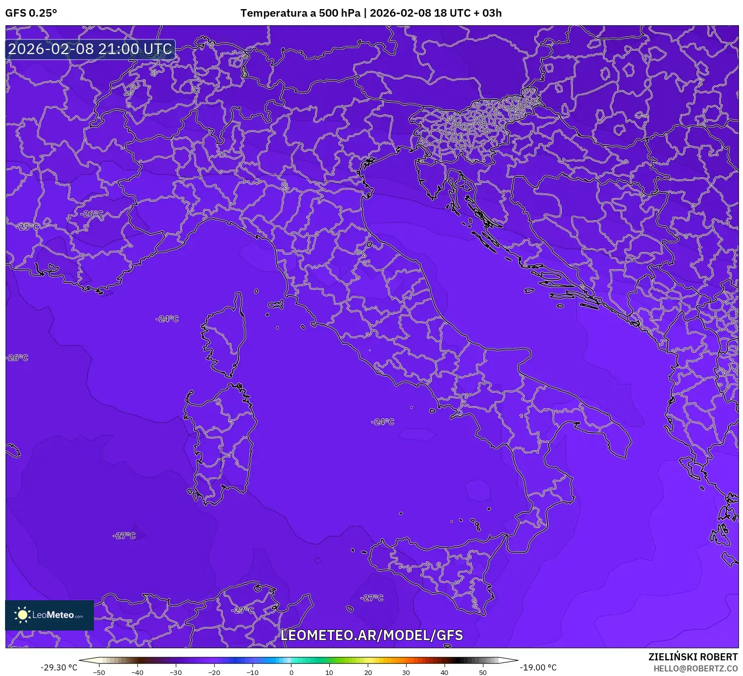 GFS model - Italia, Temperatura a 500 hPa