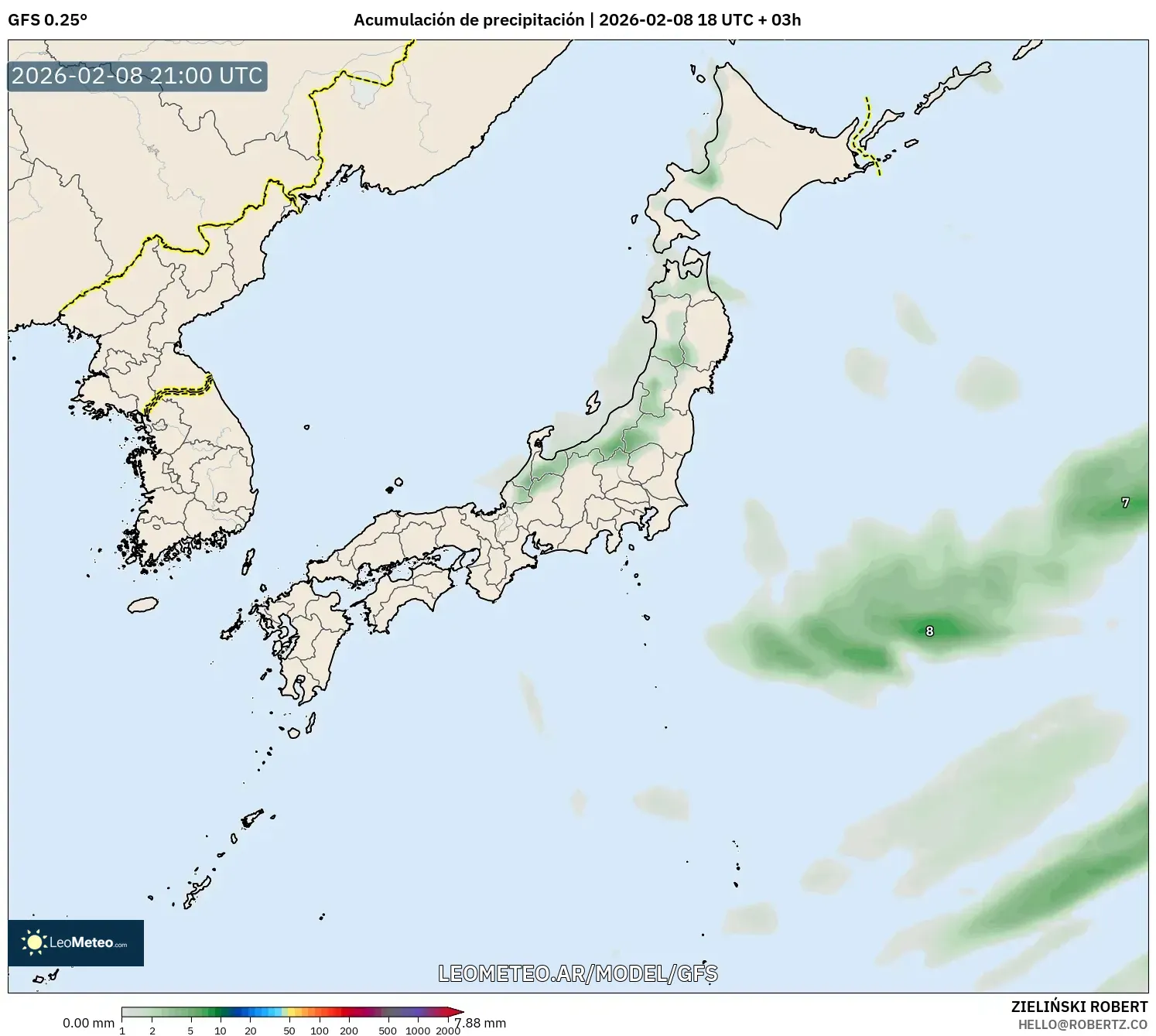 GFS model - Japón, Acumulación de precipitación